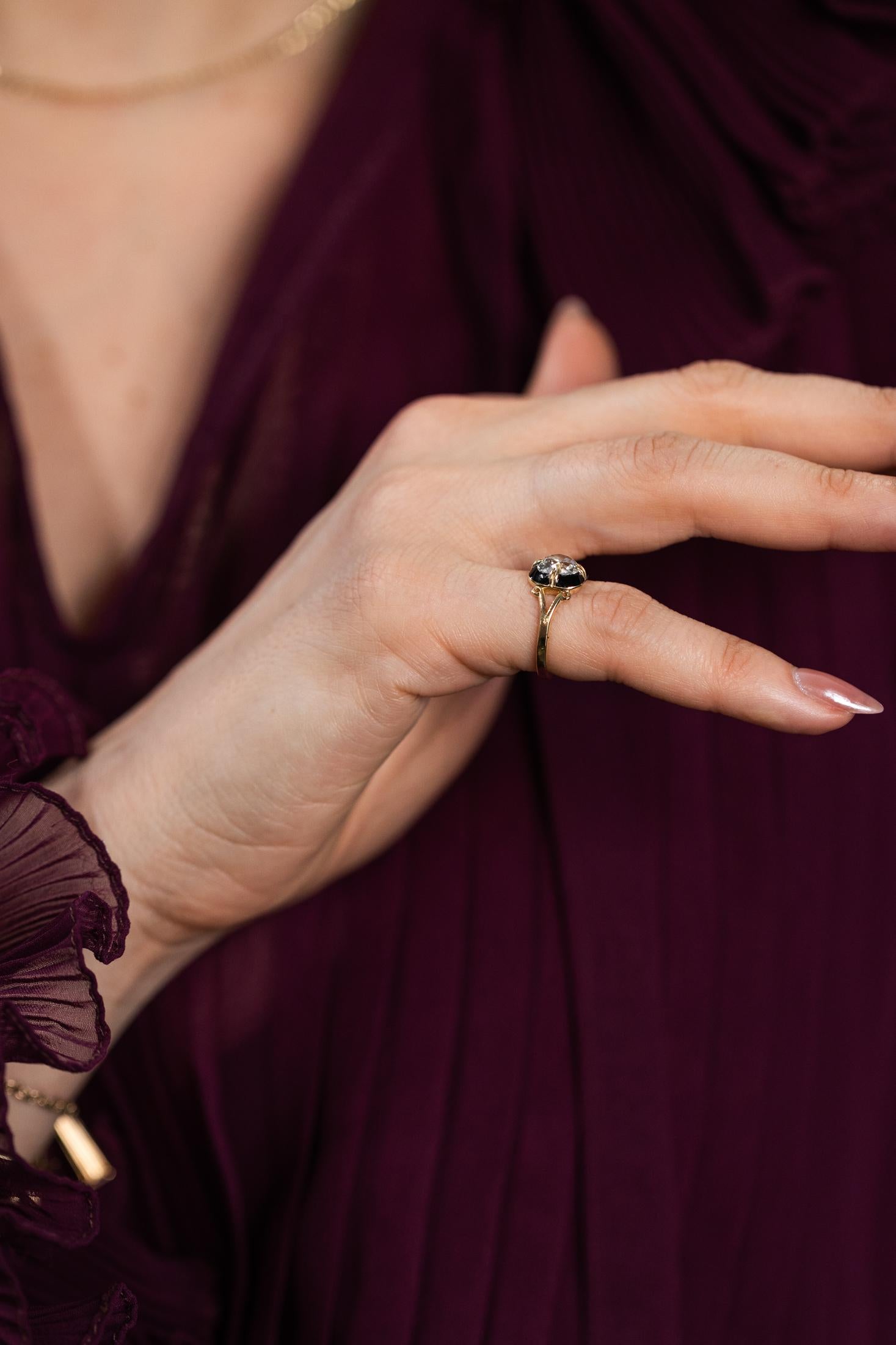 1.45 Ct. Old Mine Cut Diamond & Enamel Engagement Ring from Bespoke by Platt