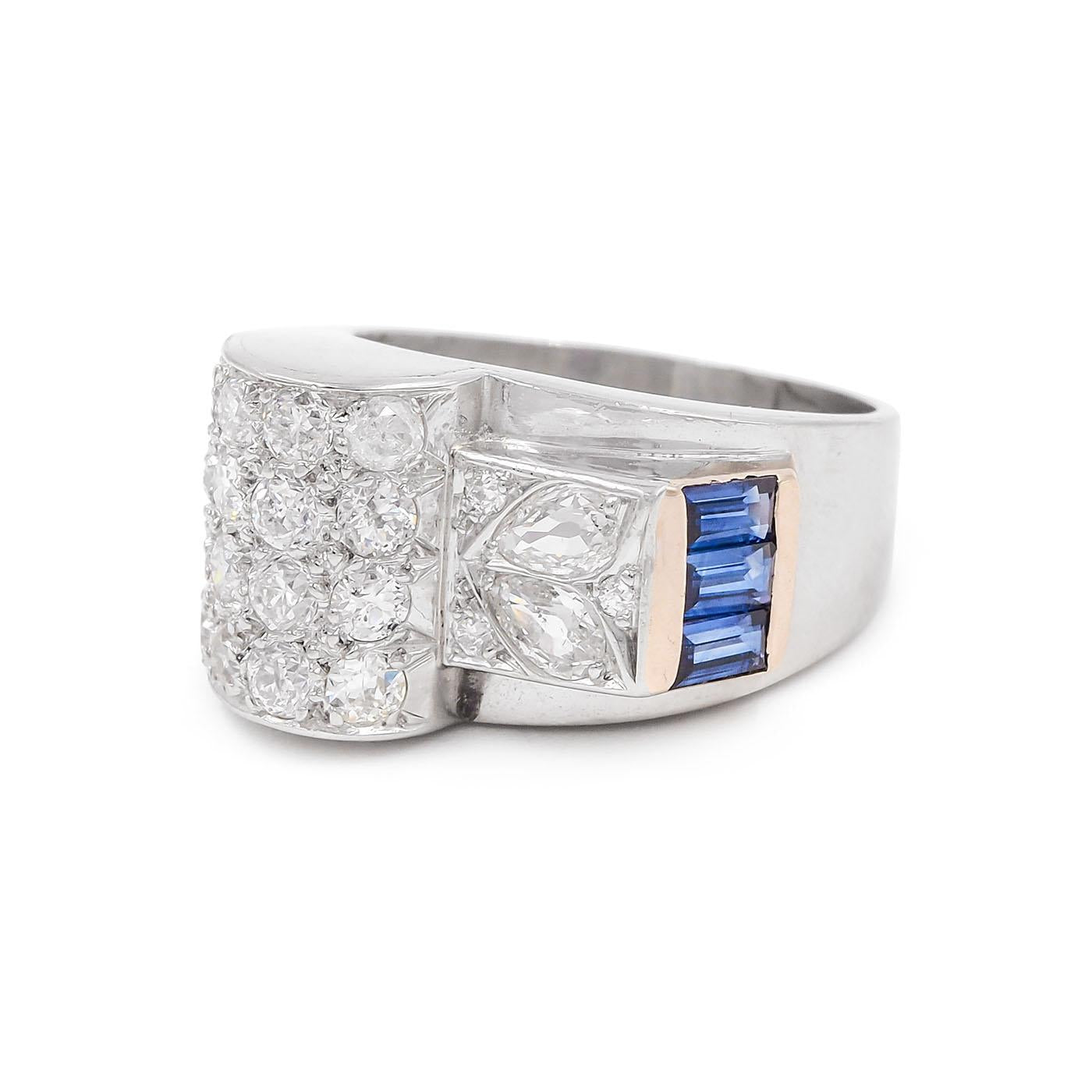 Retro Diamond & Sapphire Tank Ring