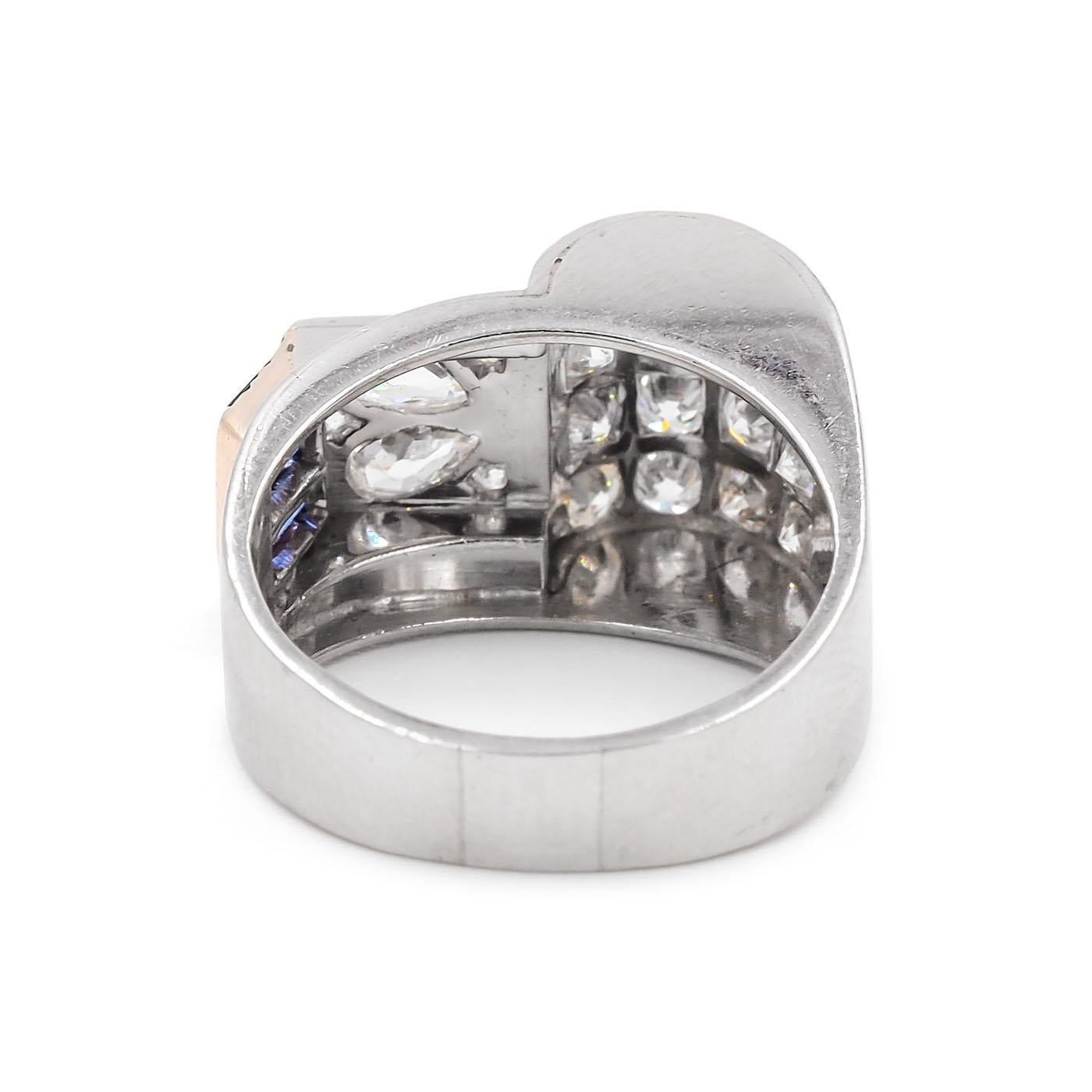 Retro Diamond & Sapphire Tank Ring