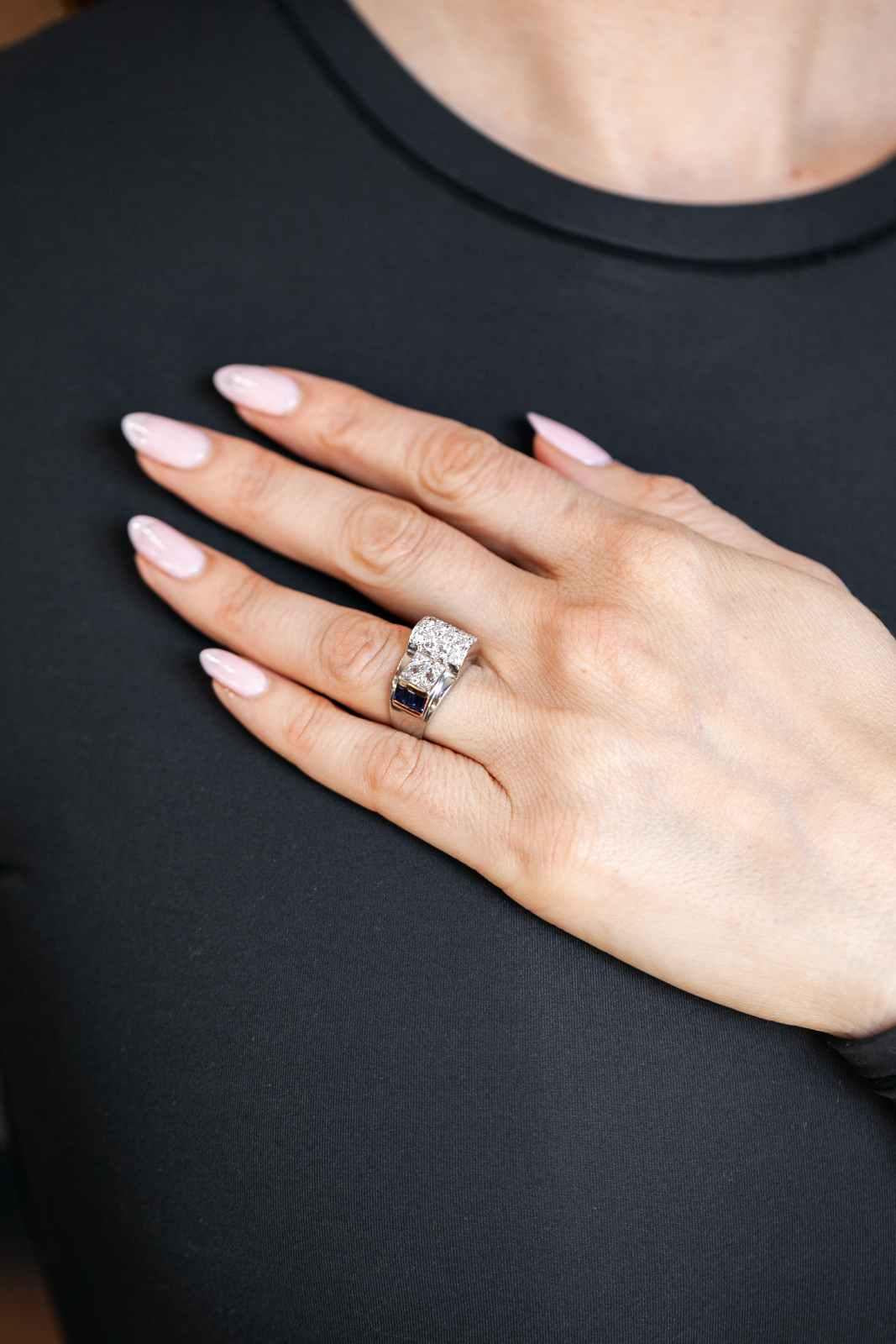 Retro Diamond & Sapphire Tank Ring