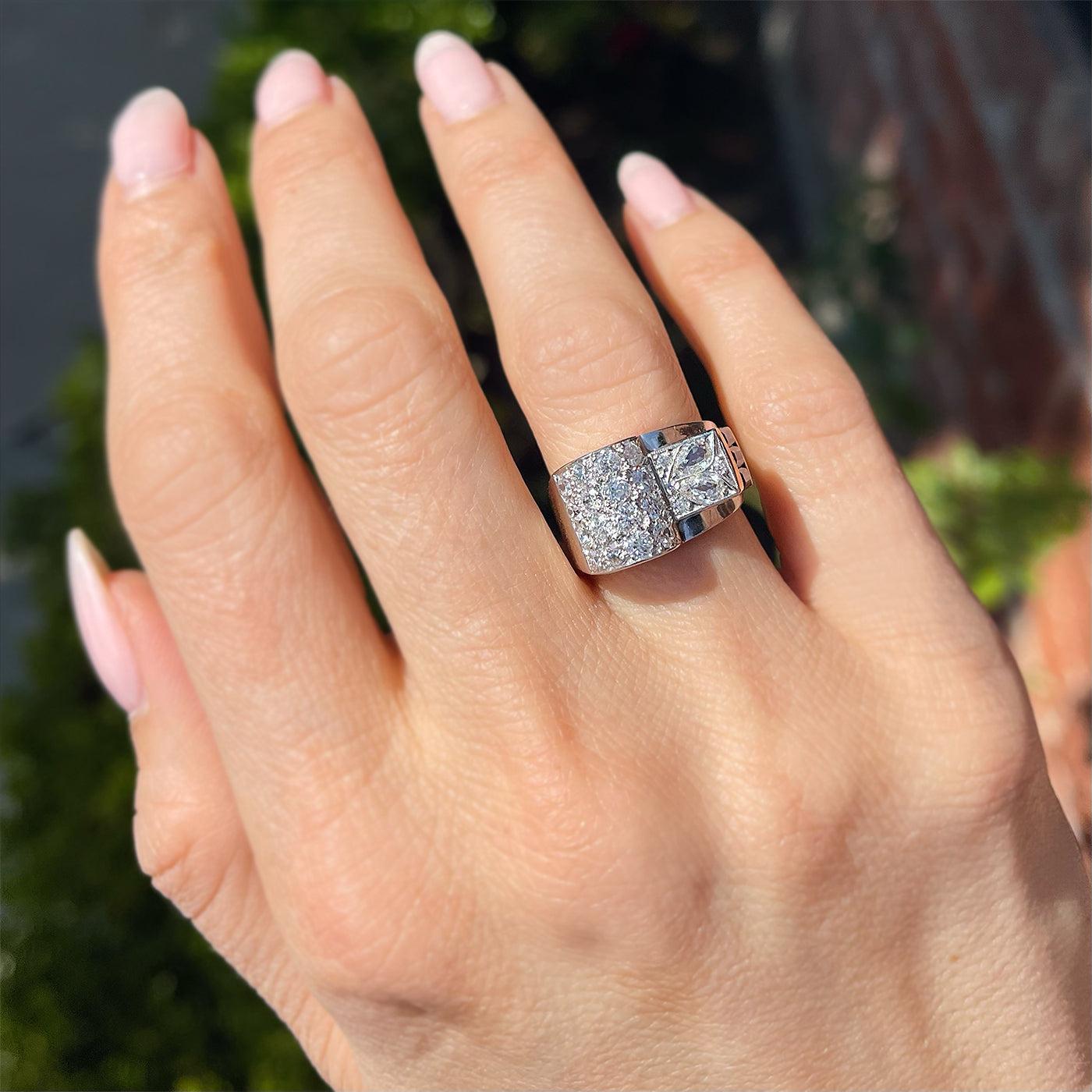 Retro Diamond & Sapphire Tank Ring