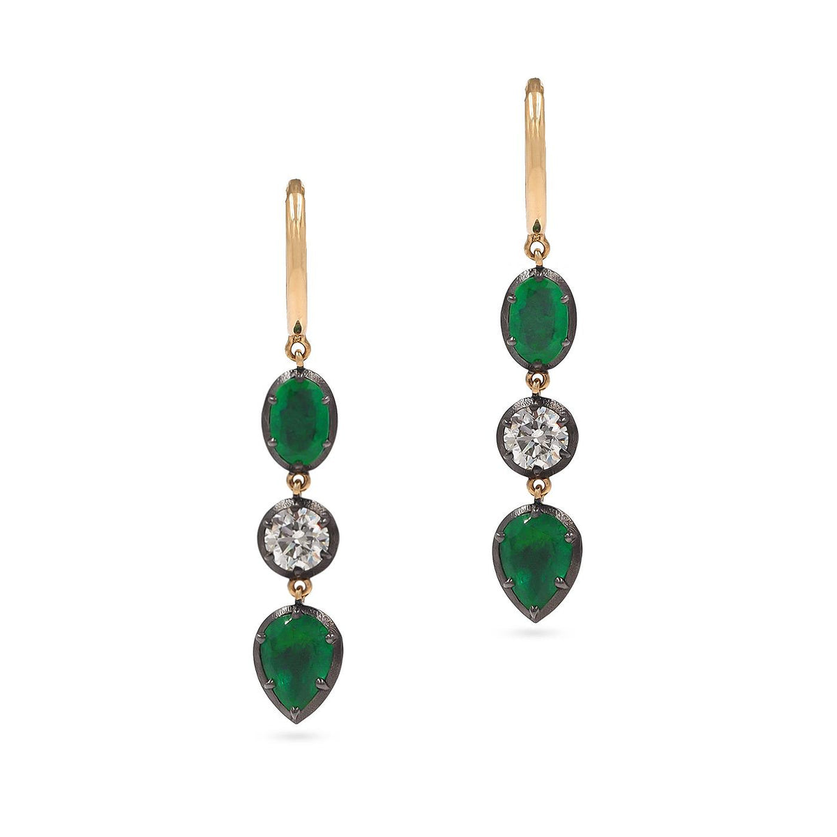 Victorian-Inspired 2.20 Ctw. Emerald & 0.69 Ctw. Diamond Dangle Earrings from