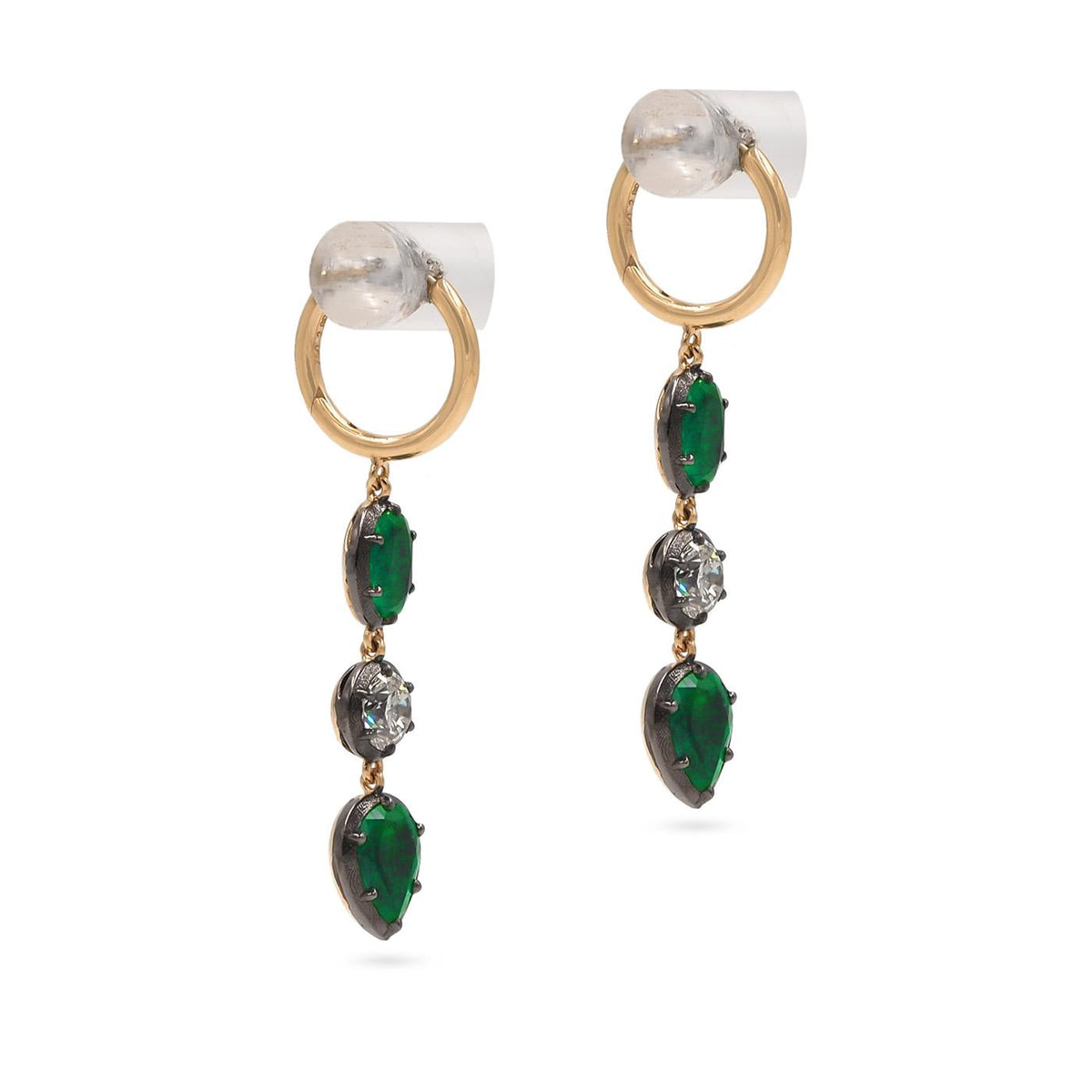 Victorian-Inspired 2.20 Ctw. Emerald & 0.69 Ctw. Diamond Dangle Earrings from