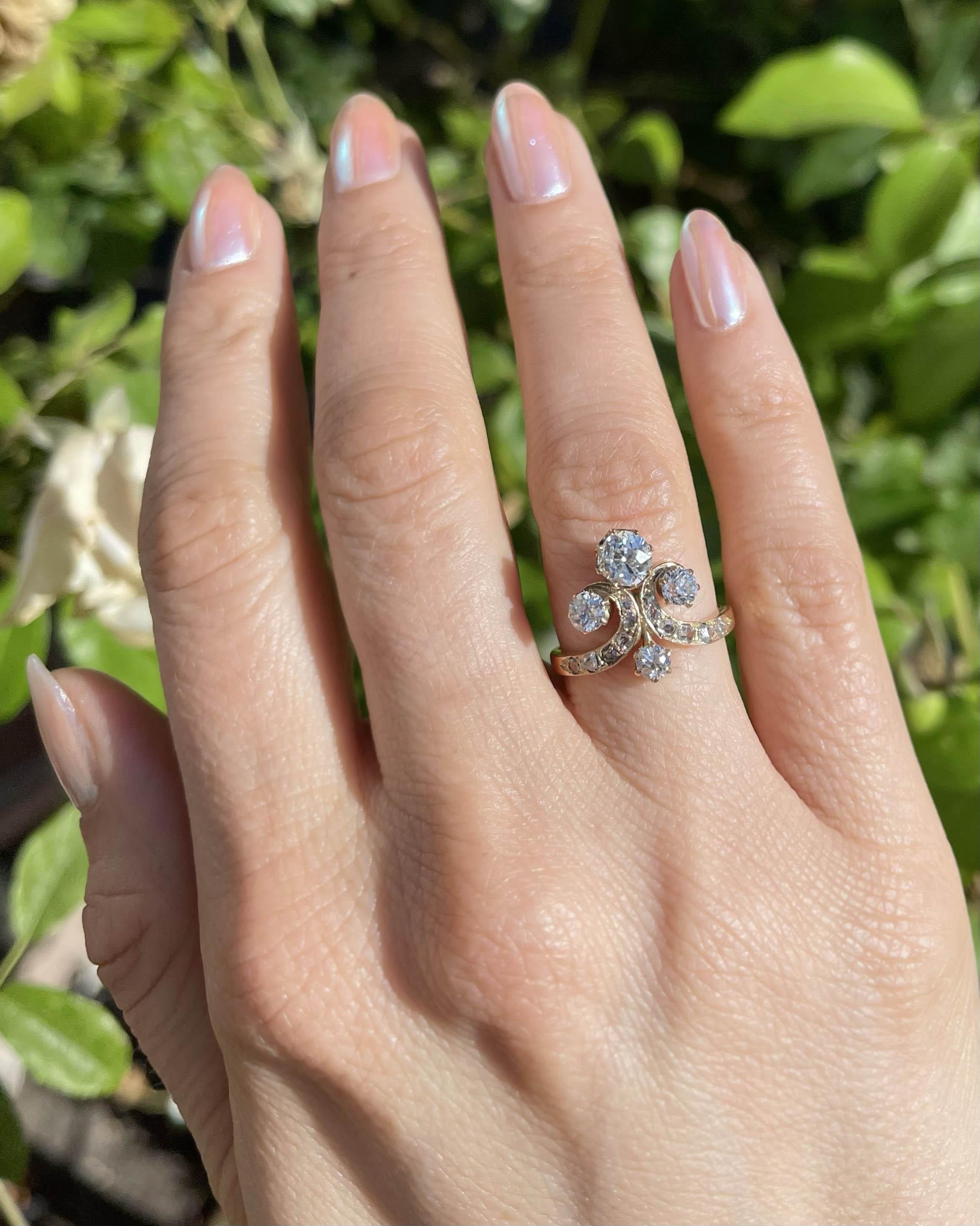 Victorian 0.61 Ct. Old European Cut Diamond Tiara Ring