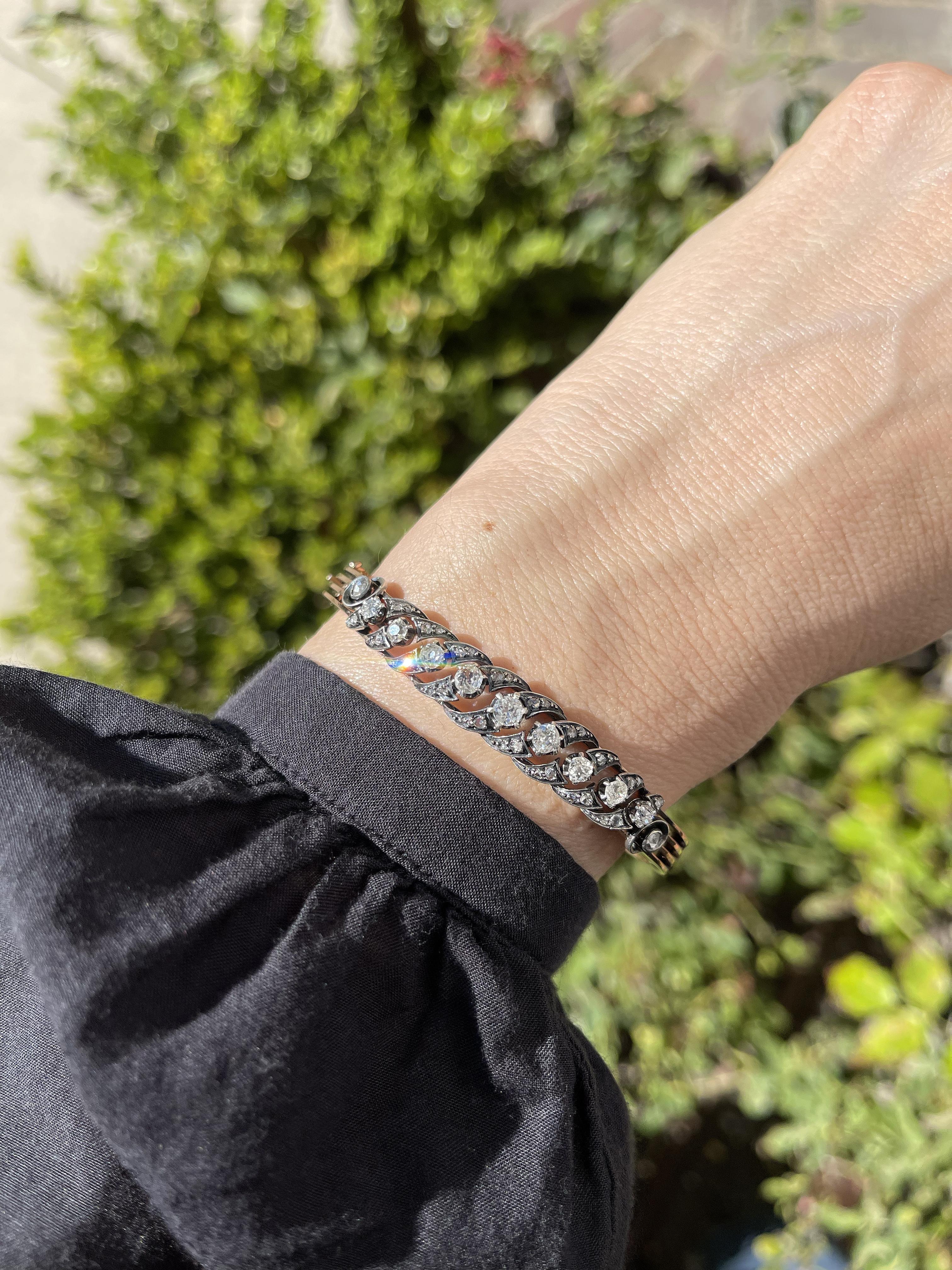 Victorian 1.20 Ctw. Diamond Wavy-Motif Bangle Bracelet