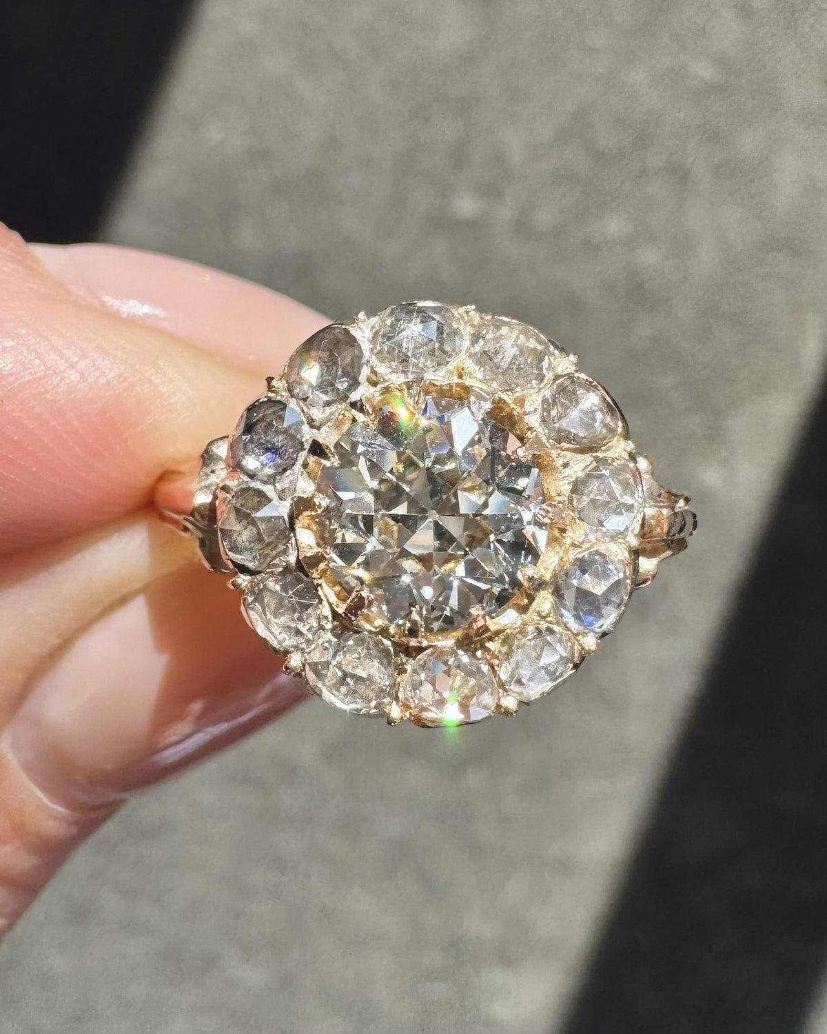 Victorian 1.31 Ct. Old European Cut Diamond Cluster Engagement Ring