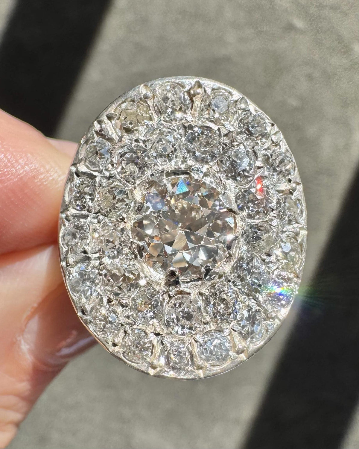 Victorian 1.61 Ct. Old European Cut Diamond Oval Cobblestone Ring