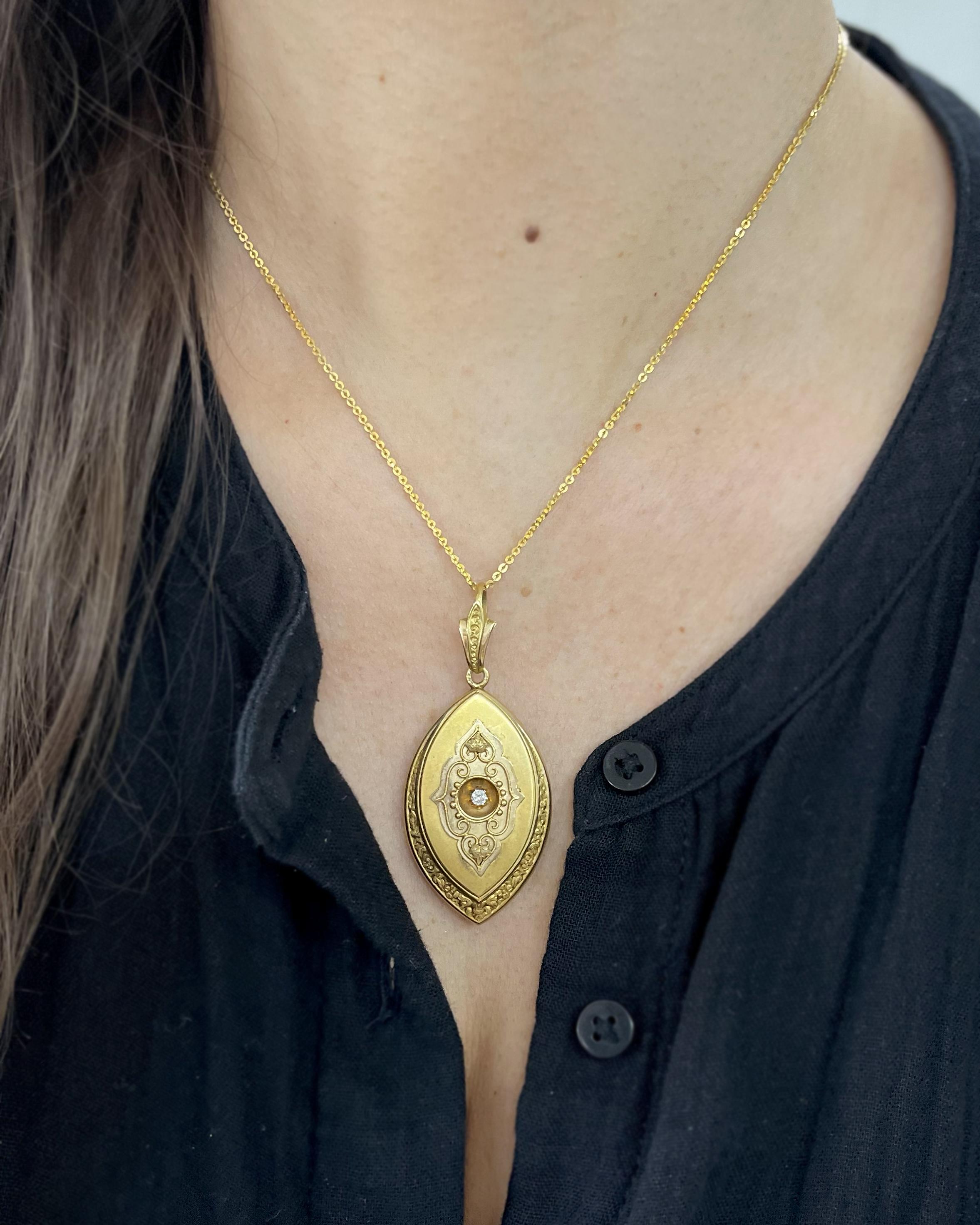 Victorian Diamond-Set Ornate Locket Pendant Necklace