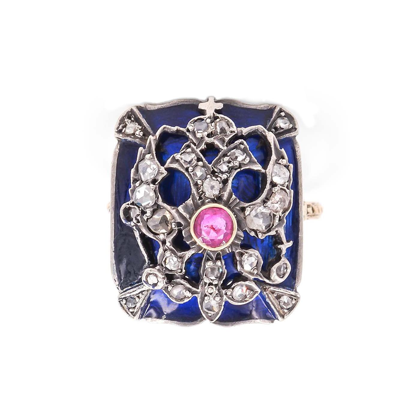 Victorian Russian Imperial Eagle Ruby & Diamond Ring