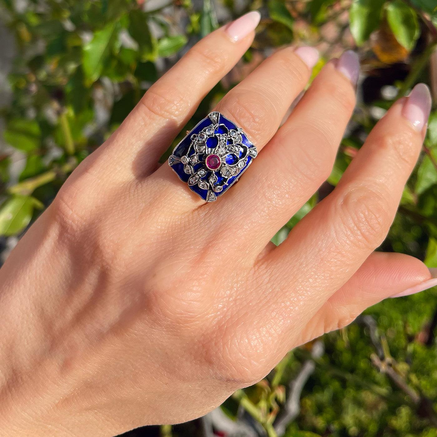 Victorian Russian Imperial Eagle Ruby & Diamond Ring