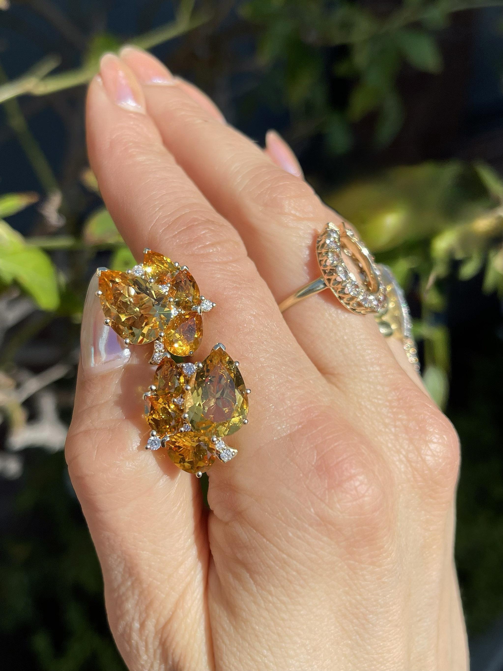 Vintage 12.00 Ctw. Citrine & Diamond Cluster Stud Earrings by Gumps
