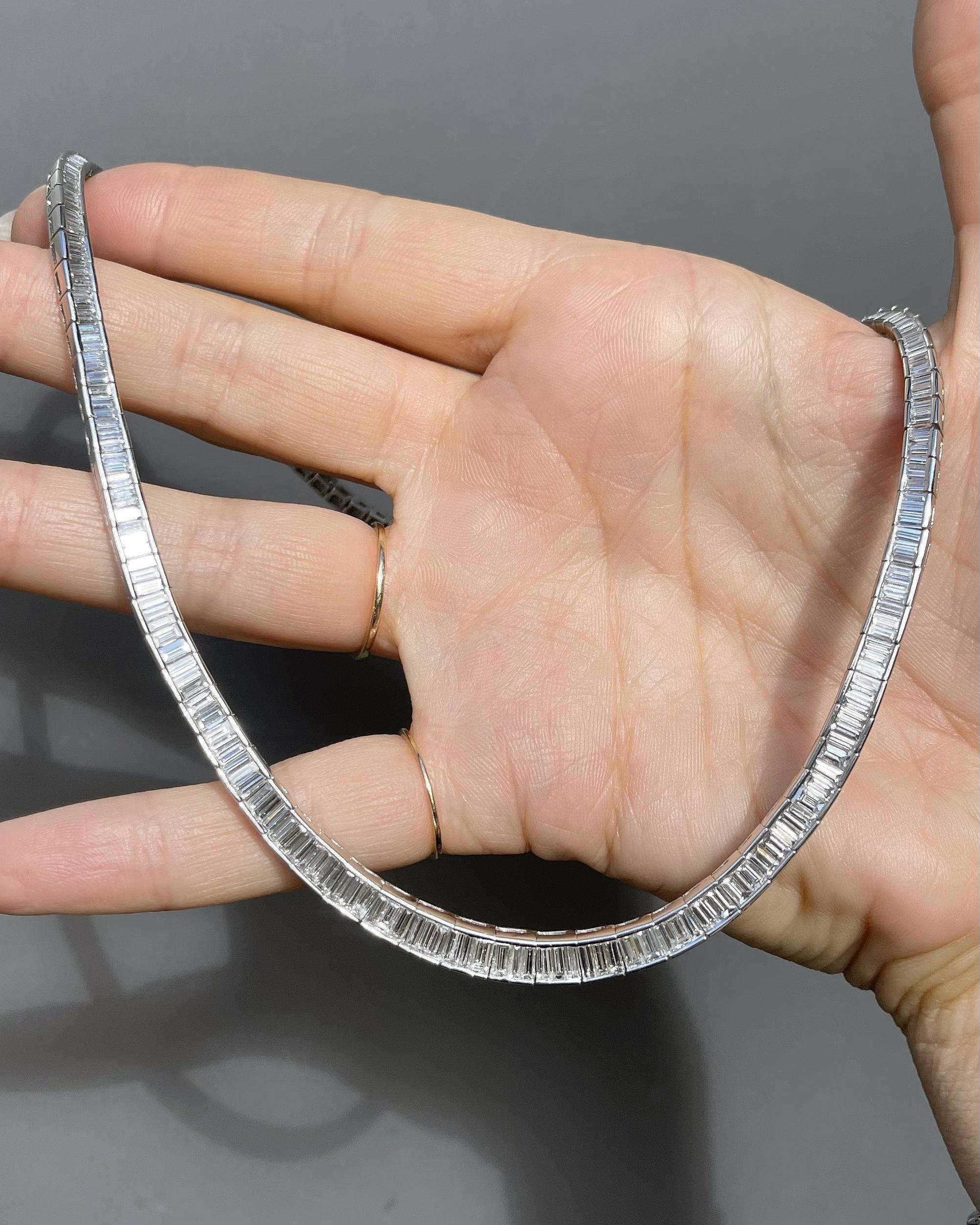 Vintage 14.17 Ctw. Baguette Cut Diamond Graduated Line Collar Necklace