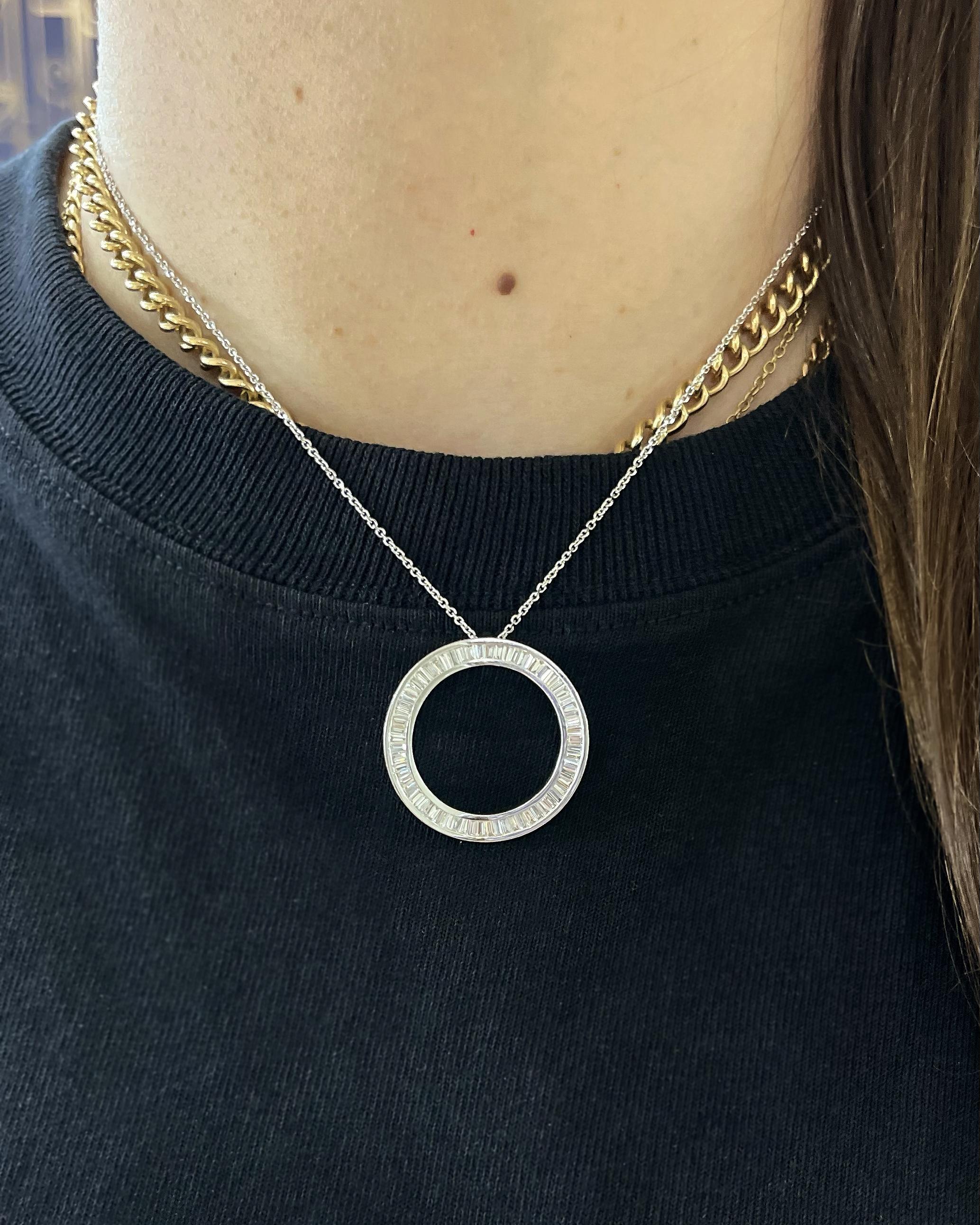 Vintage 1.50 Ctw. Baguette Cut Diamond Circle Pendant Necklace