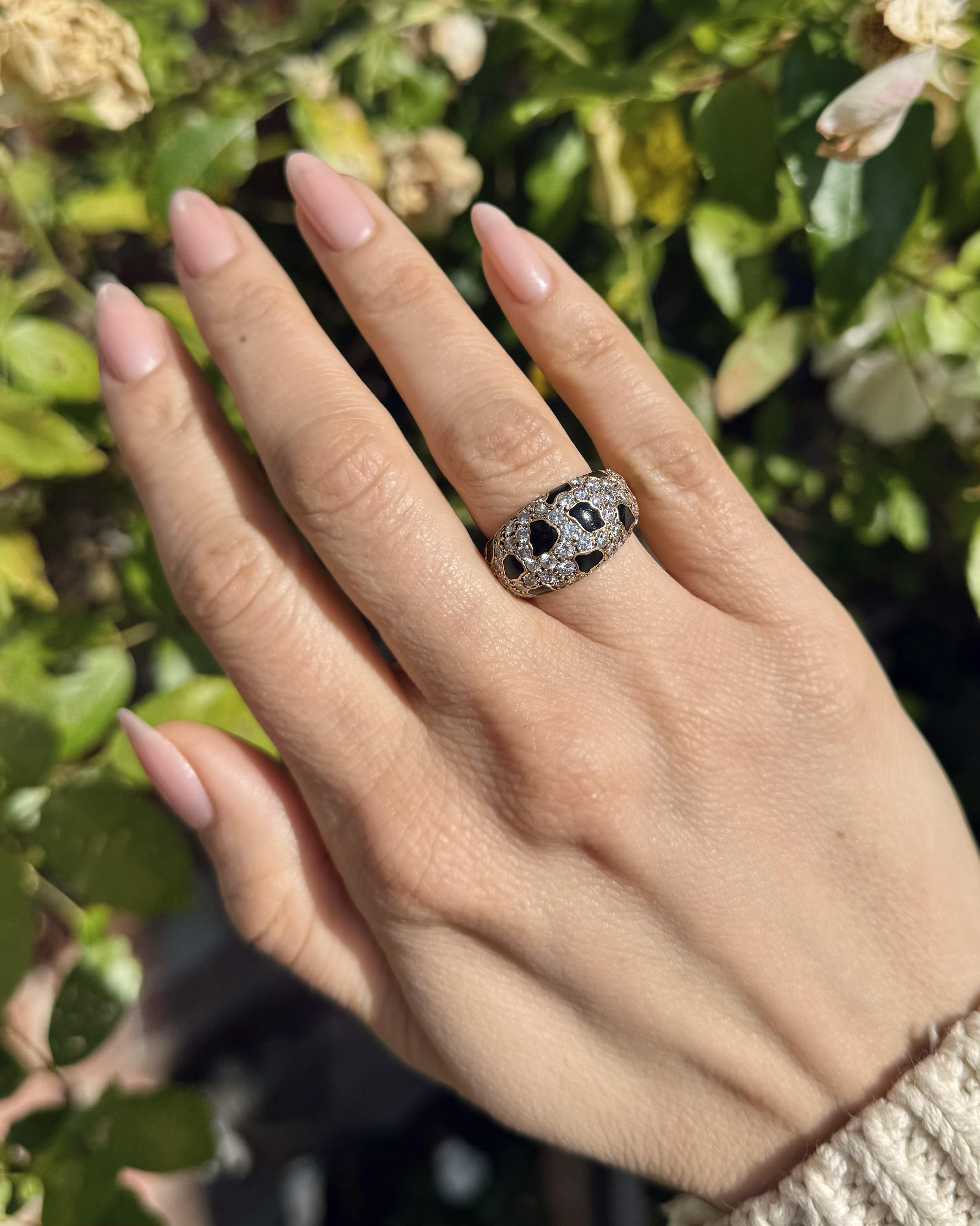 Vintage 1.25 Ctw. Diamond & Onyx Bombé Animal-Print Domed Ring