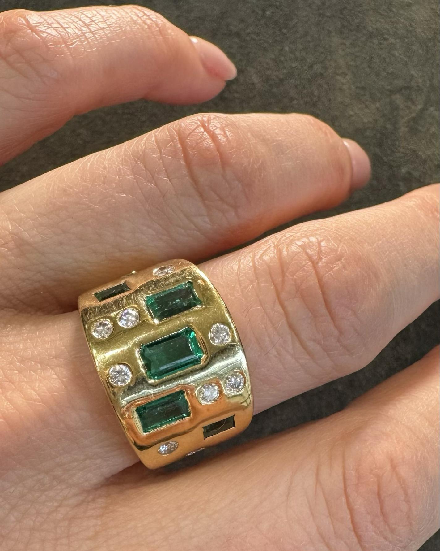 Vintage 1.40 Ctw. Emerald & Diamond Wide Band Ring