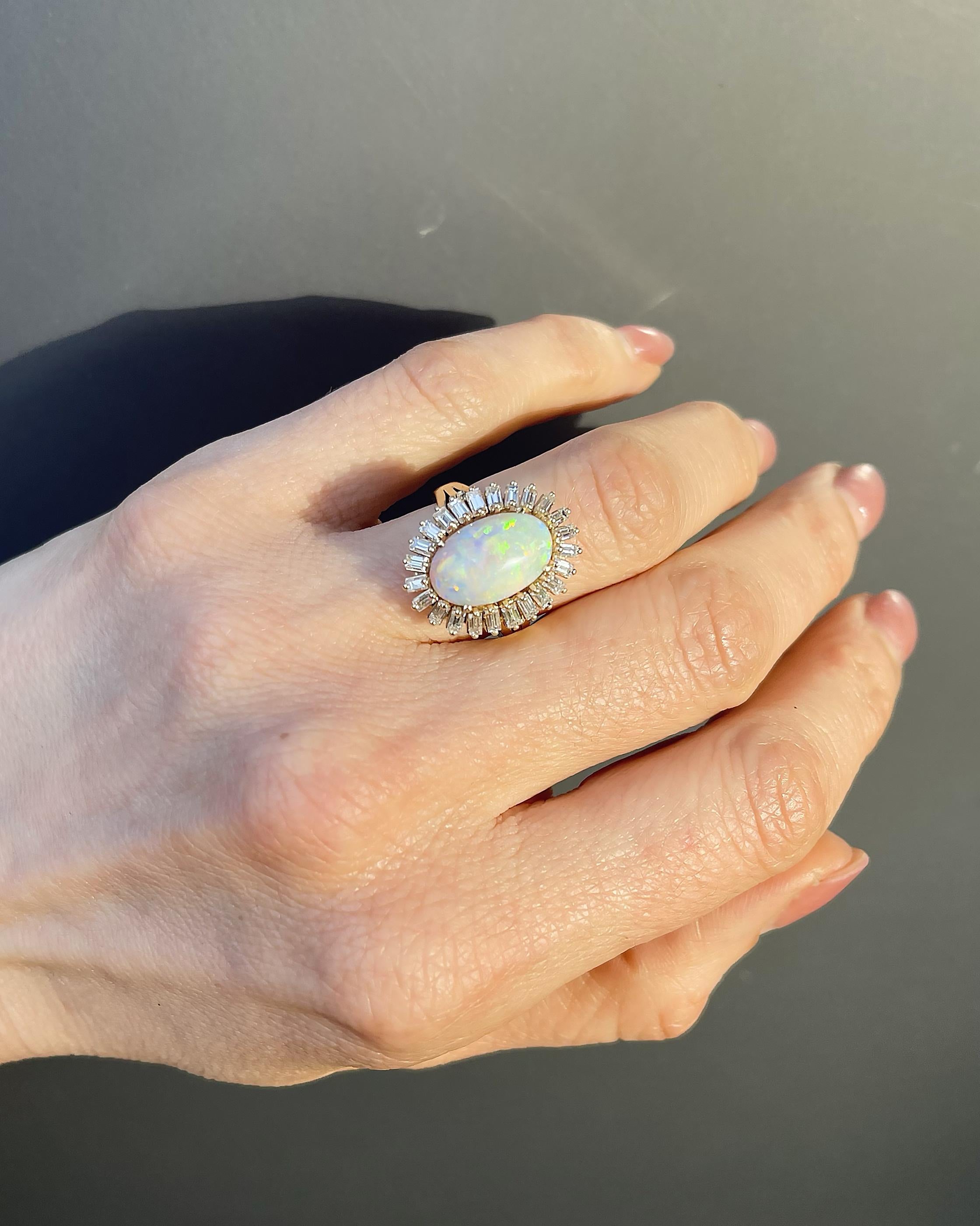 Vintage 3.37 Ct. Opal & Baguette Cut Diamond Cluster Ring