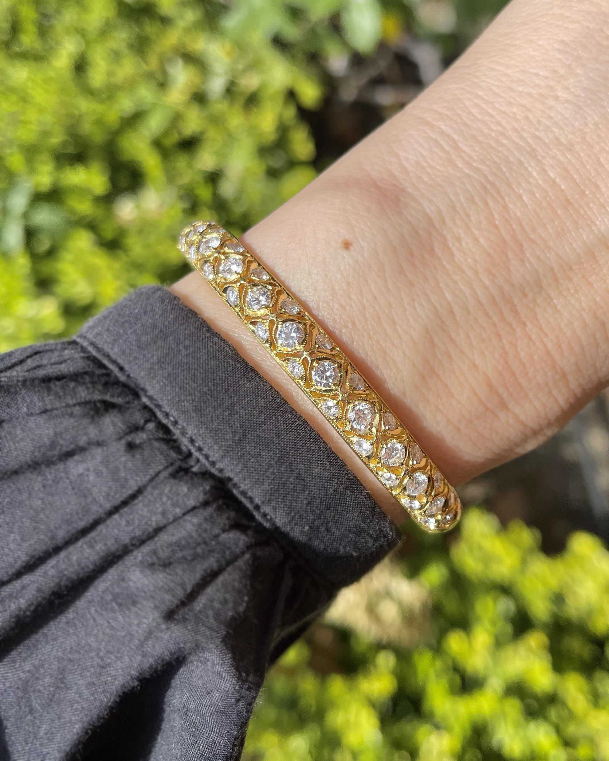 Vintage 3.60 Ctw. Vintage Geometric-Style Bangle Bracelet