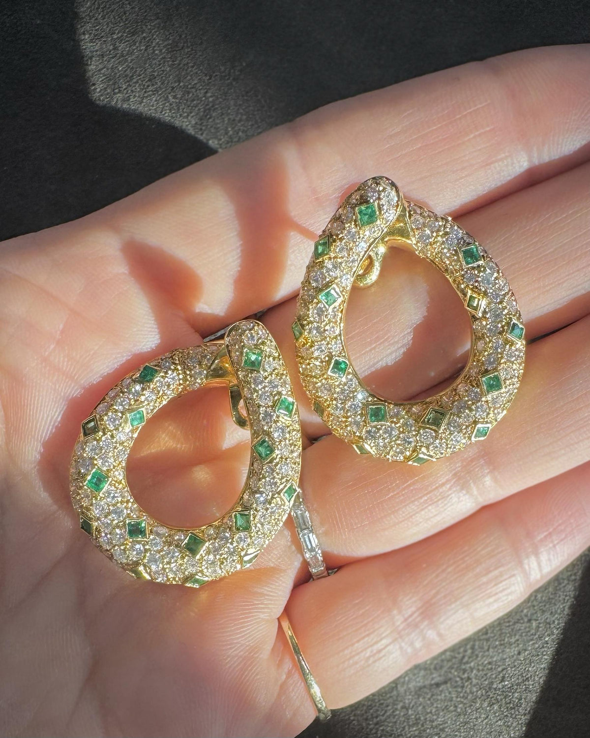 Vintage 4.20 Ctw. Diamond & 1.50 Ctw. Emerald Front-Facing Open Hoop Earrings