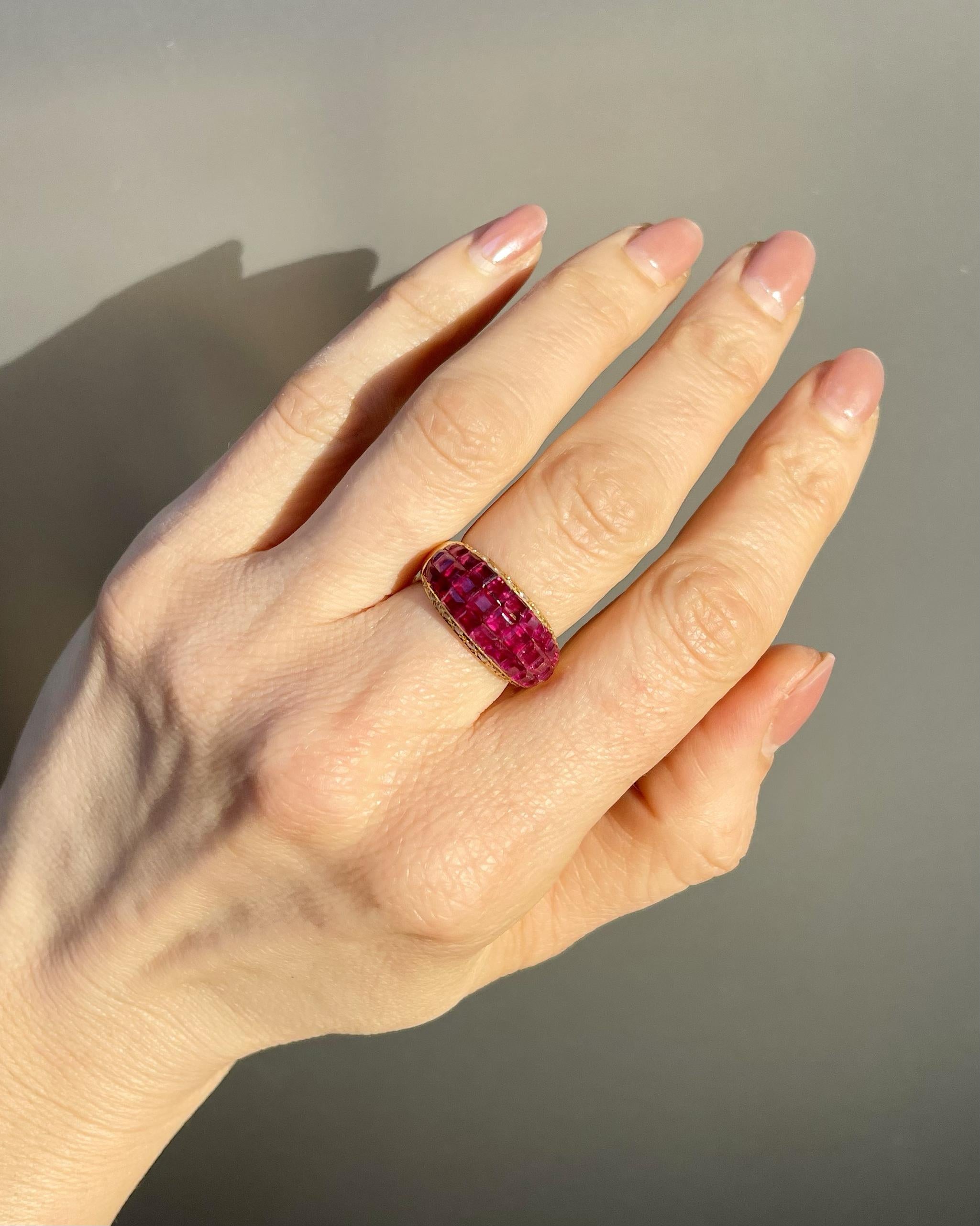 Vintage 5.00 Ctw. Ruby & Diamond 'Mystery Set' Dome Ring