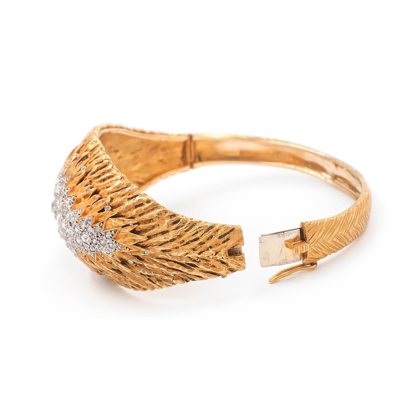 Vintage 6.00 Ctw. Old Cut Diamond Brutalist Cuff Bracelet