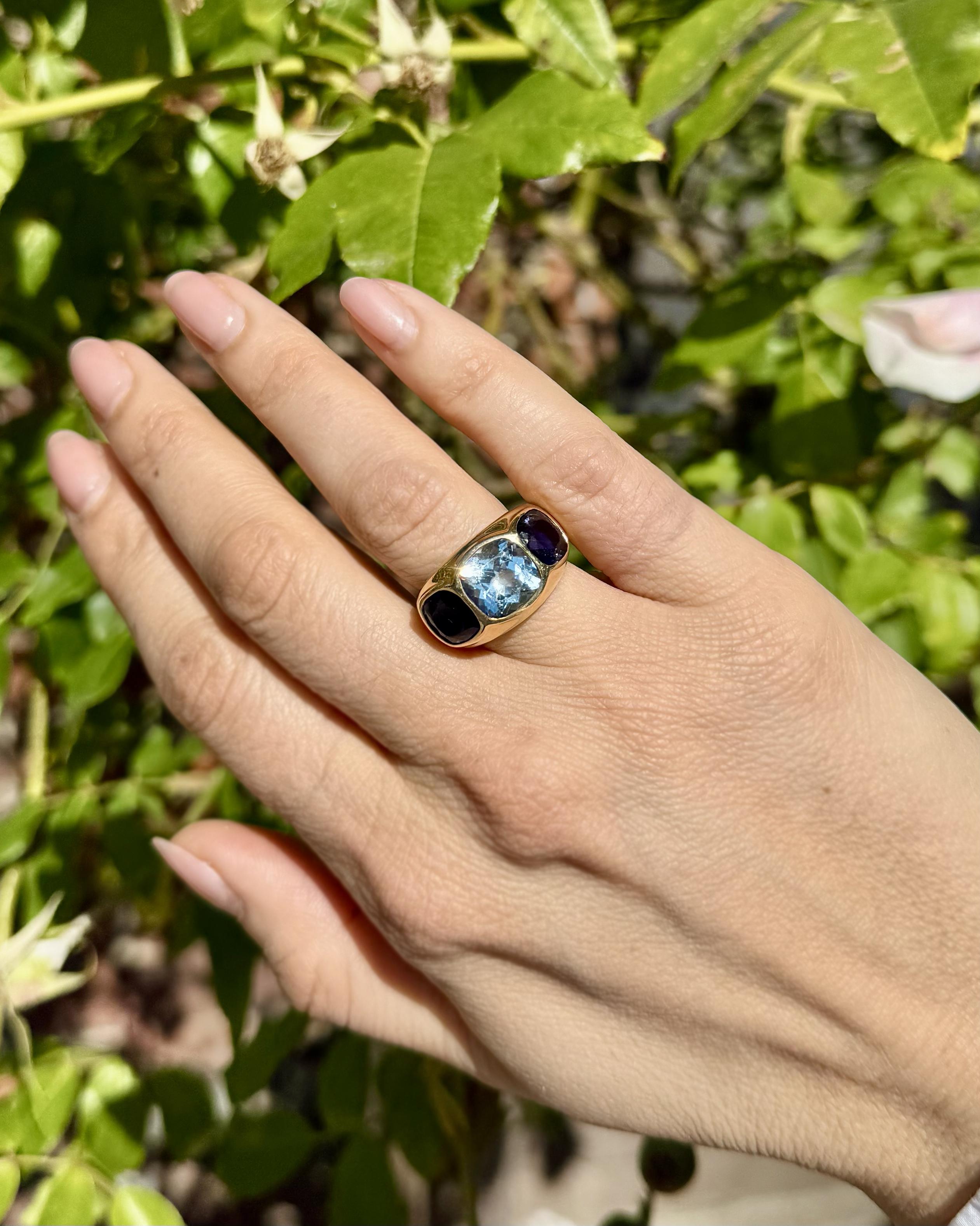 Vintage Blue Topaz & Iolite 'Mughal' 3-Stone Ring by Seaman Schepps