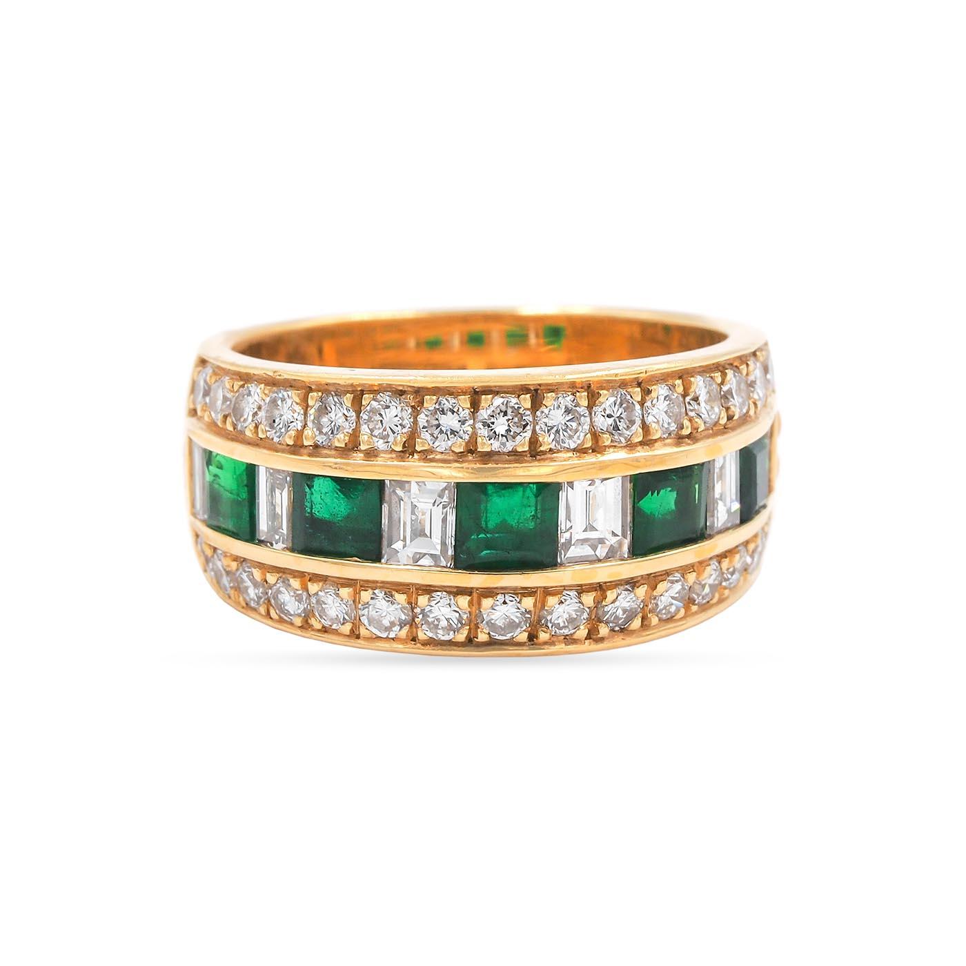Vintage Emerald & Diamond Band Ring