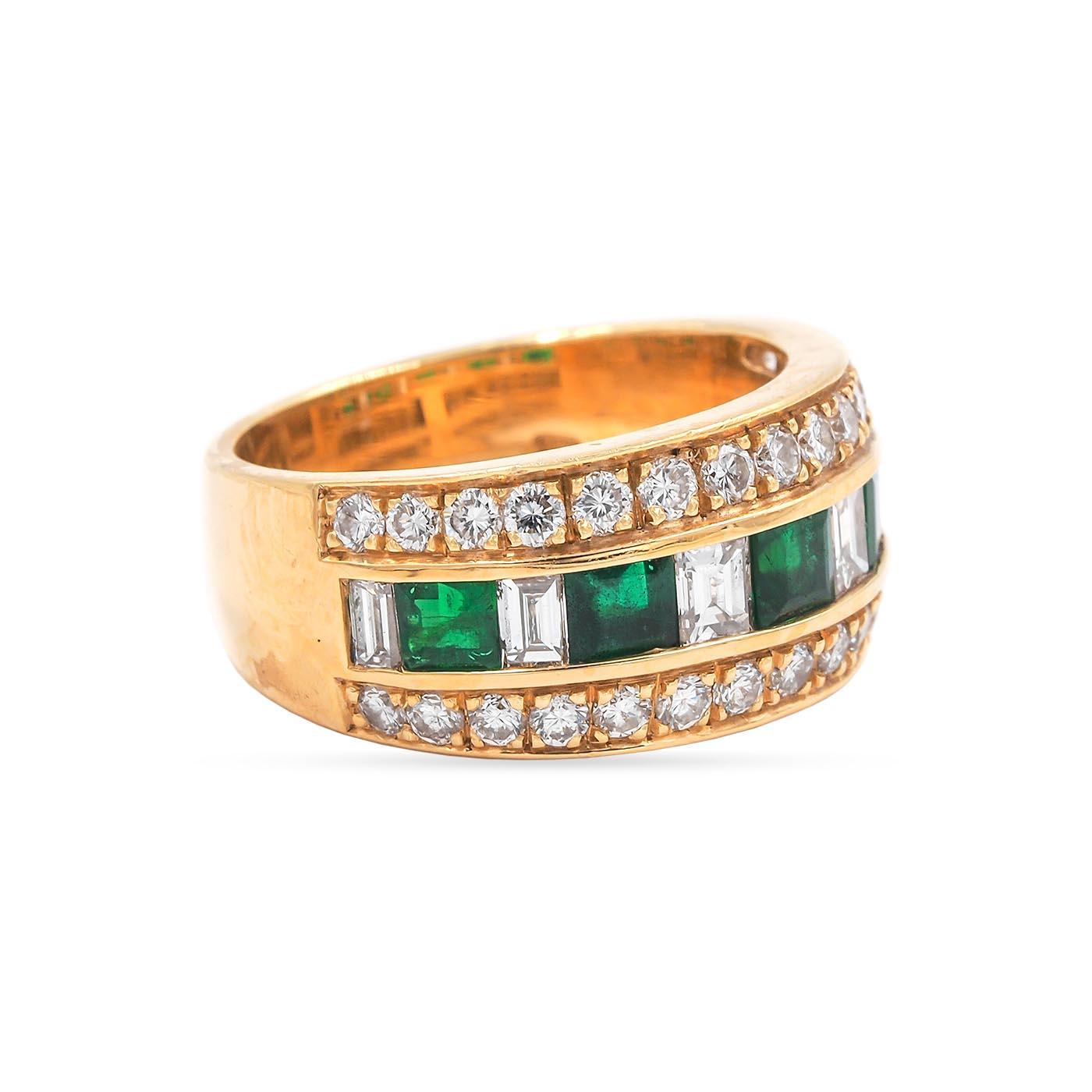 Vintage Emerald & Diamond Band Ring