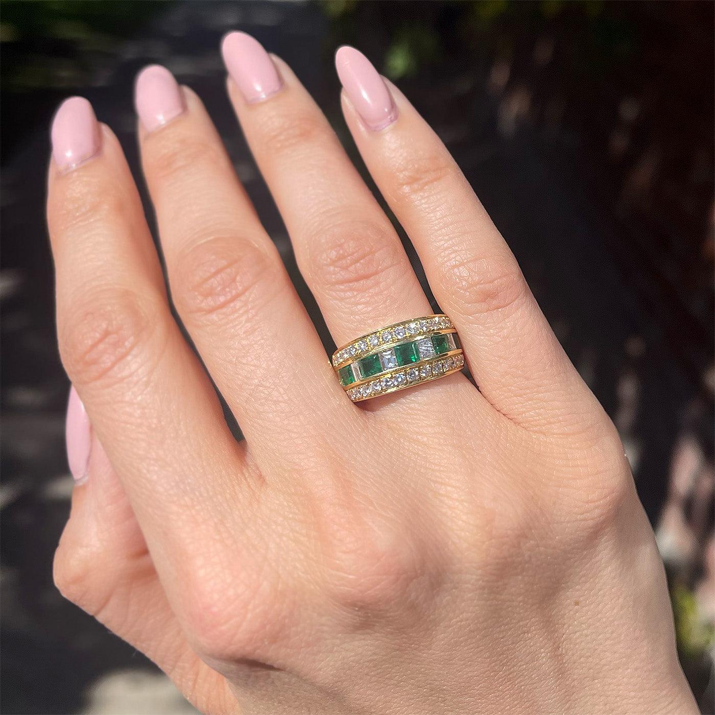 Vintage Emerald & Diamond Band Ring