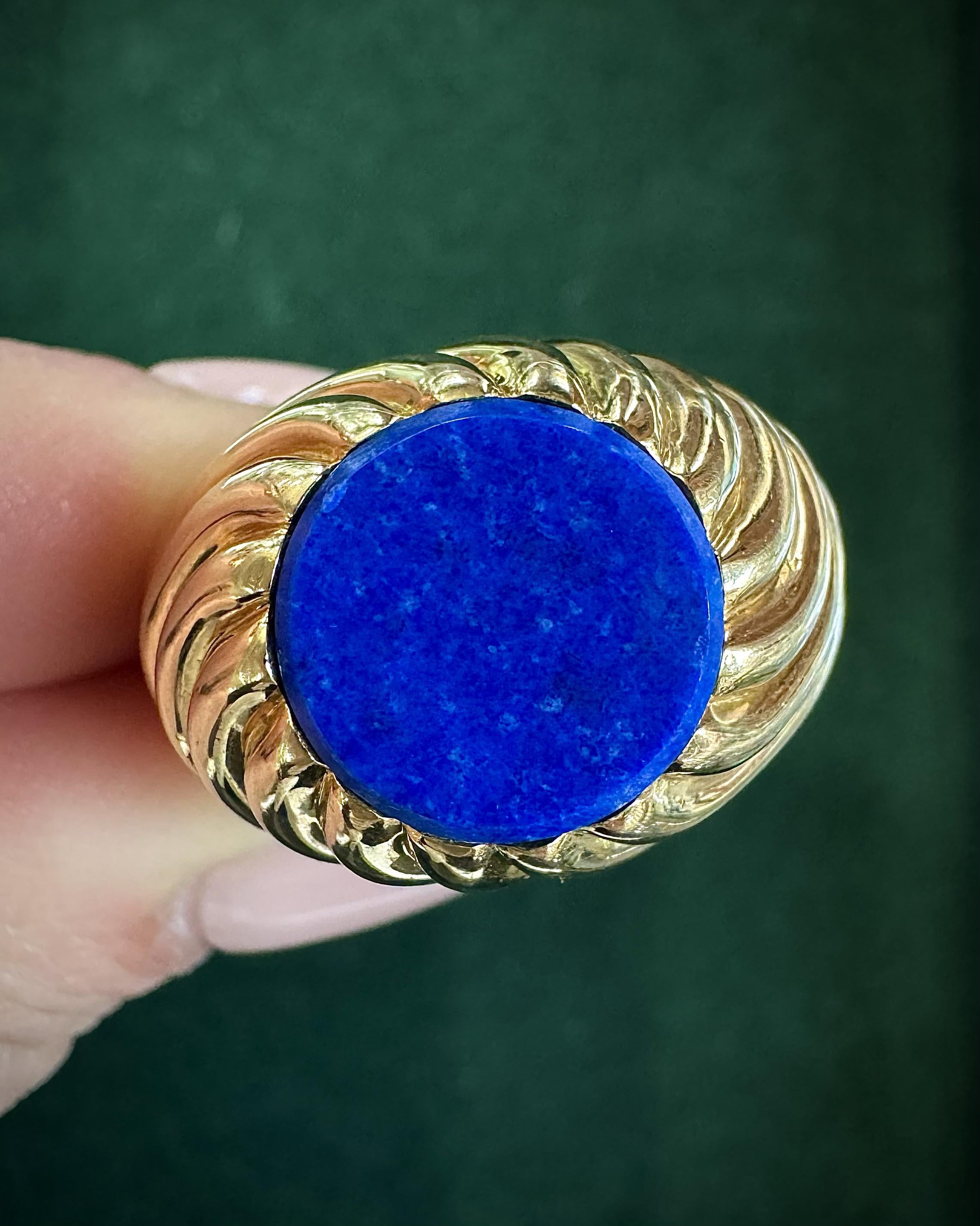 Vintage Lapis Lazuli Swirly Gold Signet Ring