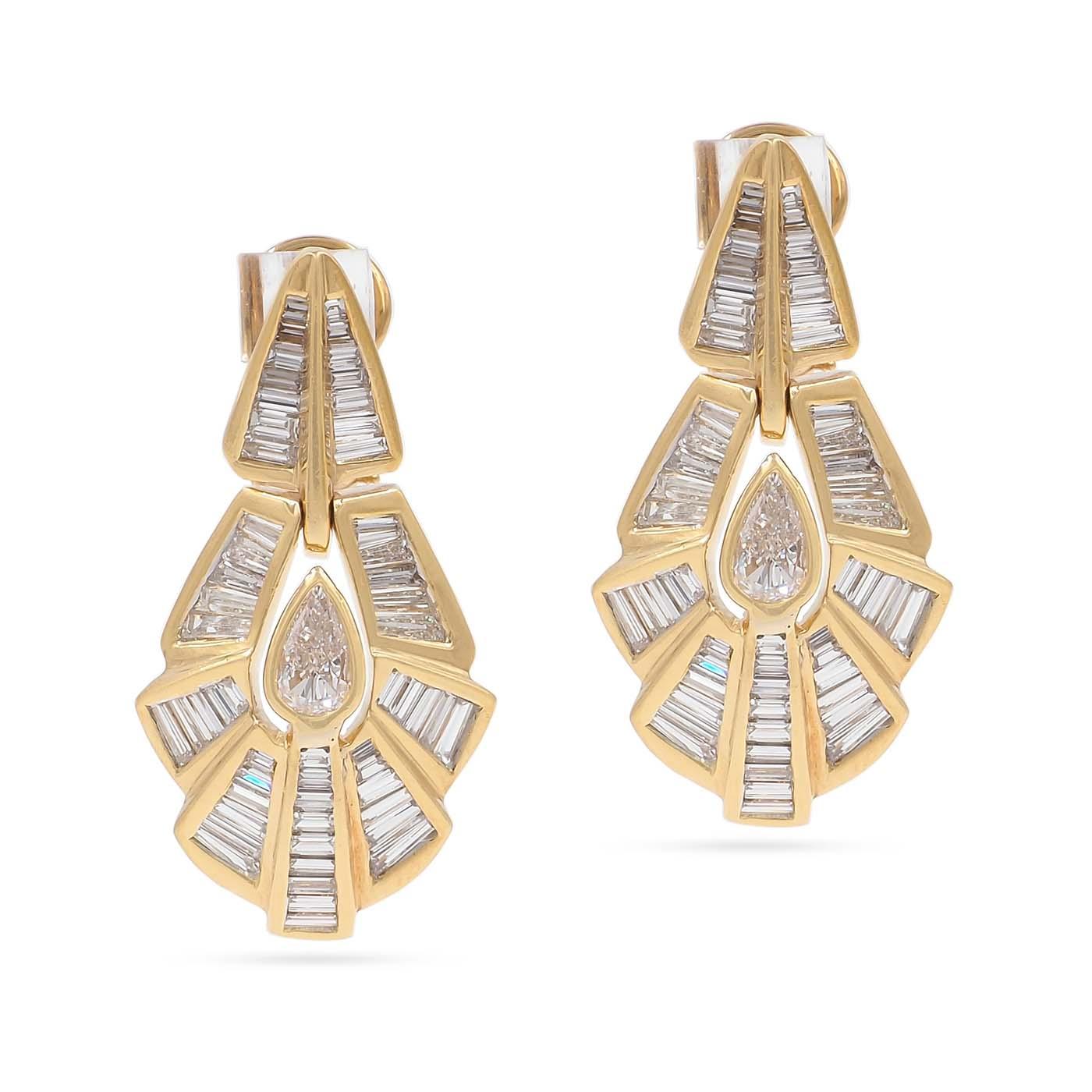 Vintage Pear-Shaped Diamond & Baguette Cut Diamond Geometric Earrings