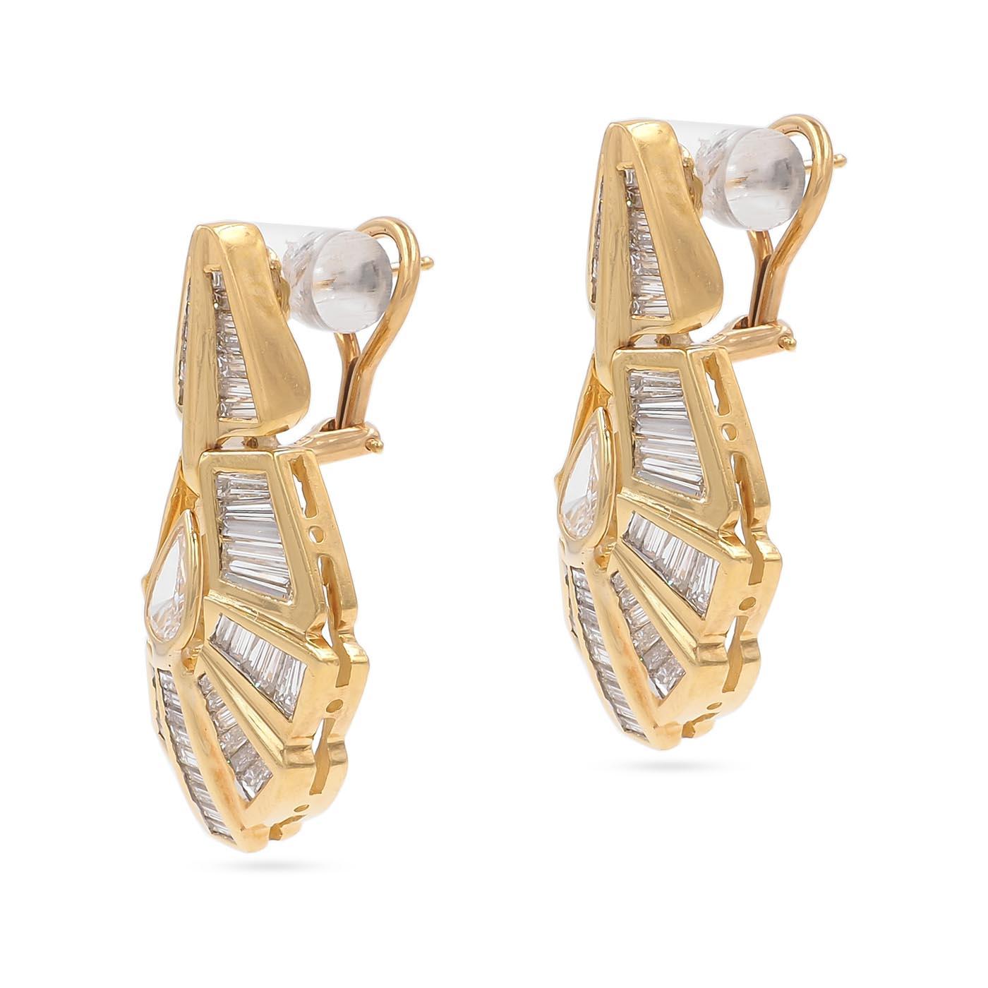 Vintage Pear-Shaped Diamond & Baguette Cut Diamond Geometric Earrings