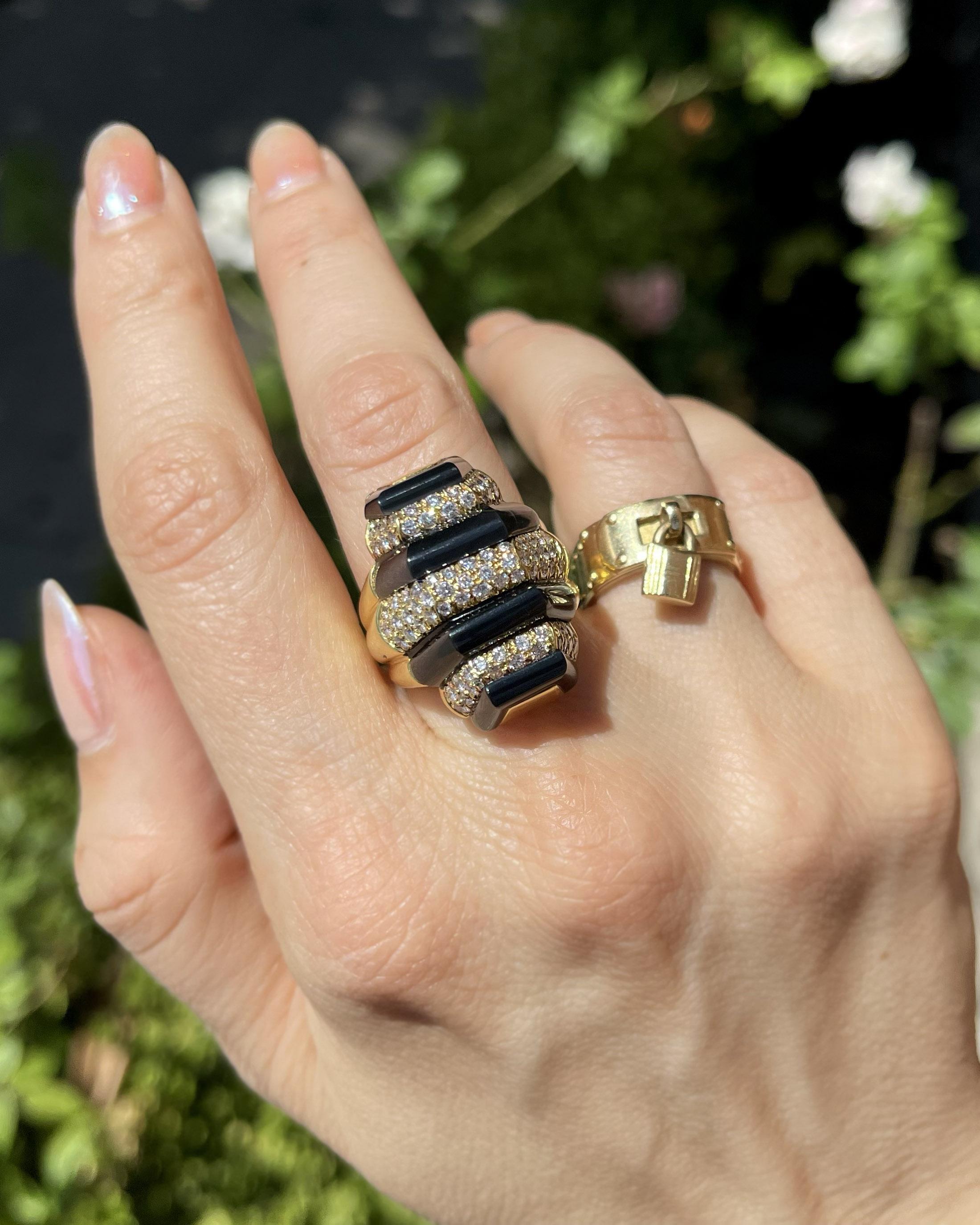 Vintage Striped 1.50 Ctw. Diamond & Black Onyx Statement Ring