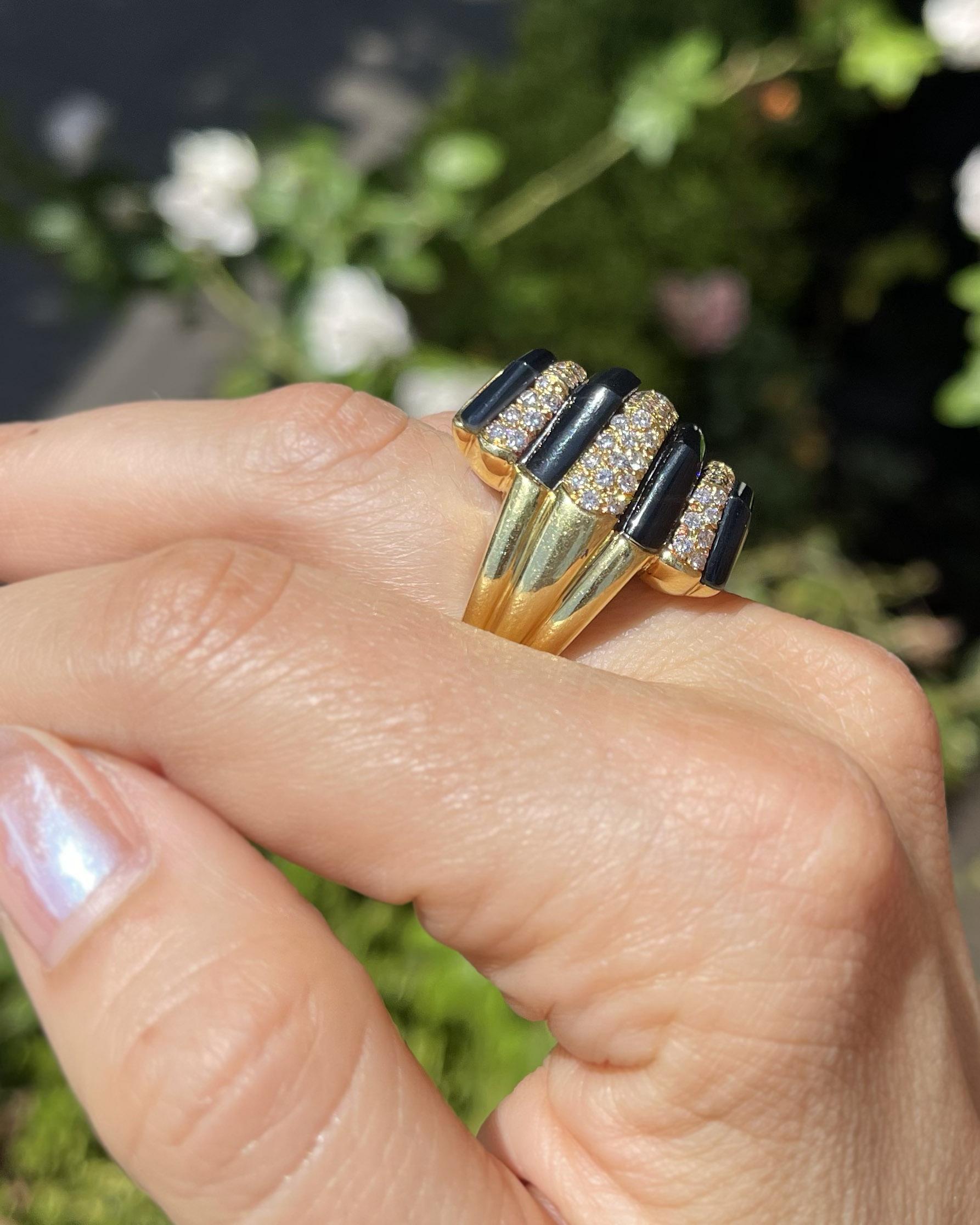 Vintage Striped 1.50 Ctw. Diamond & Black Onyx Statement Ring