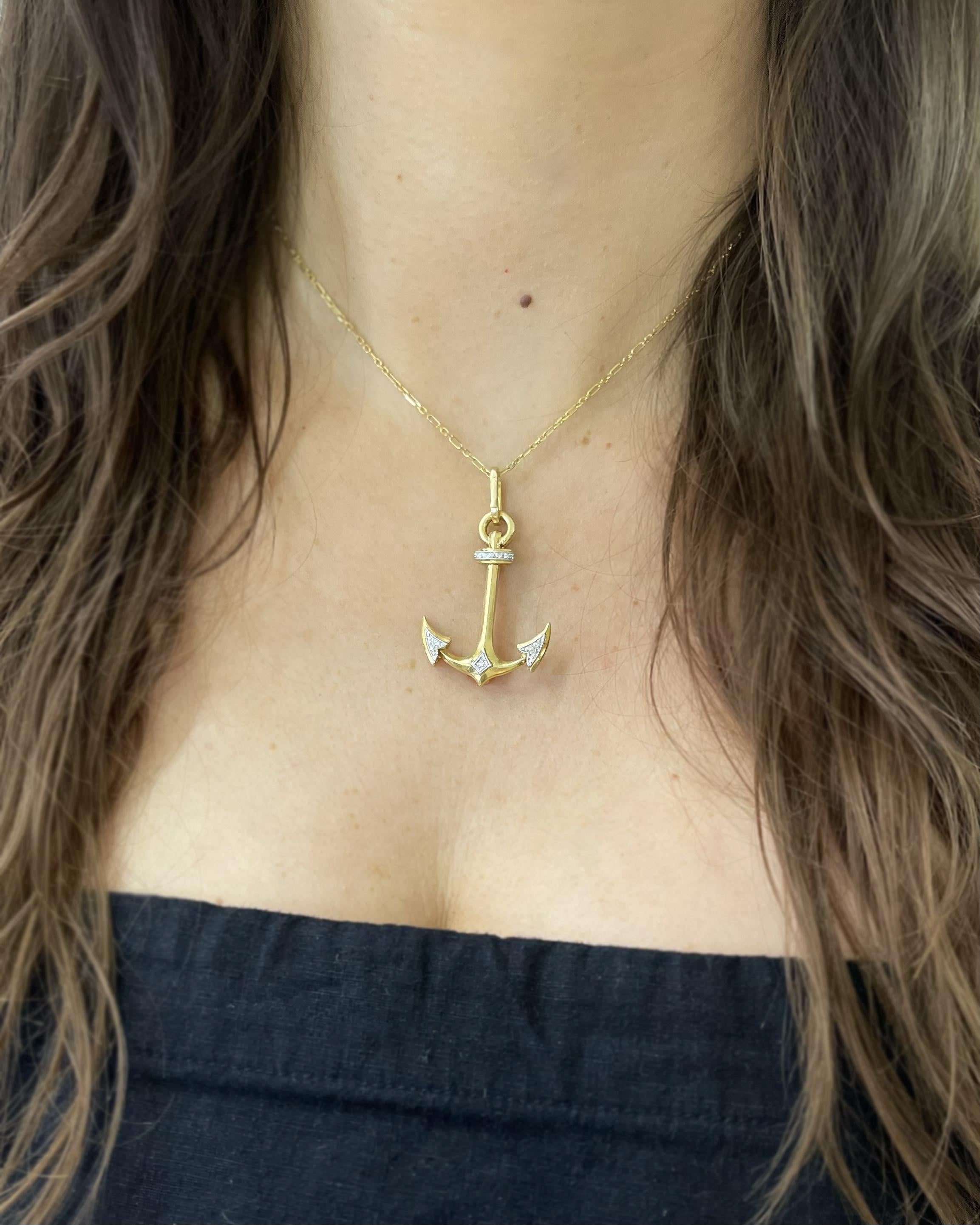 Mid-Century Diamond Anchor Pendant Necklace