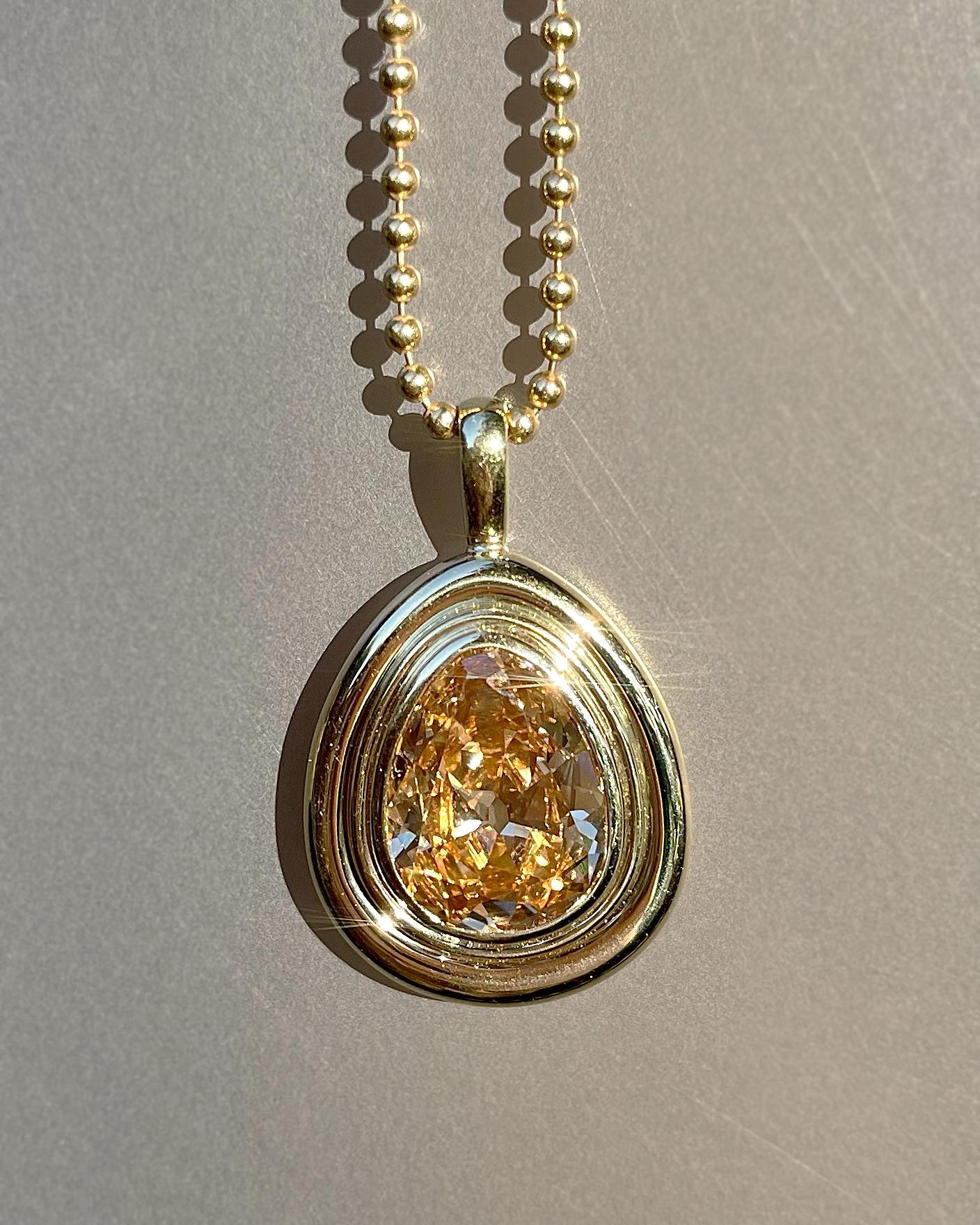 6.54 Ct. Natural Brownish Yellow Diamond Double Bezel Pendant Necklace