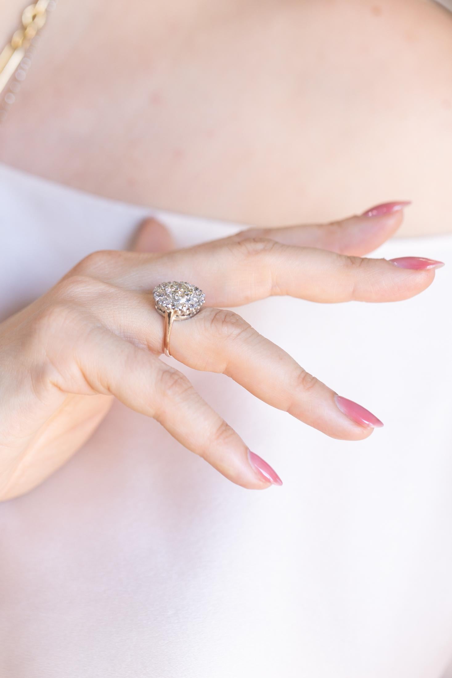 Edwardian 2.03 Ct. Old European Cut Diamond Cluster Engagement Ring