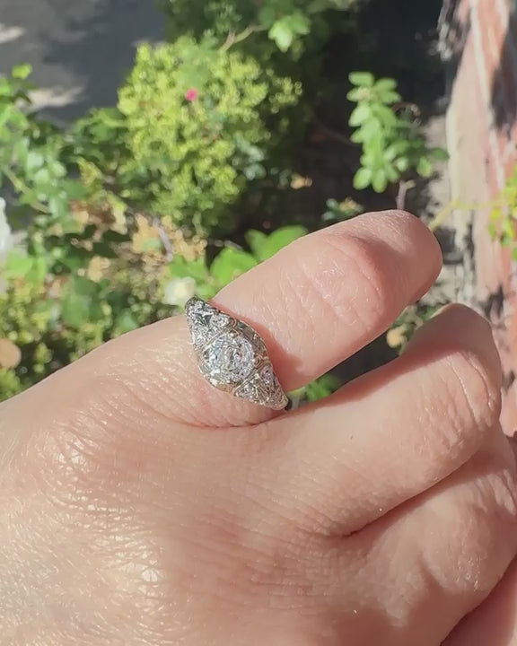 Art Deco 0.65 Ct. Old Mine Cut Diamond Ornate Engagement Ring