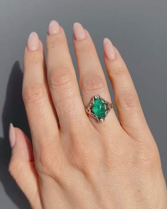 Art Nouveau 3.16 Ct. Colombian Emerald & Diamond Dinner Ring