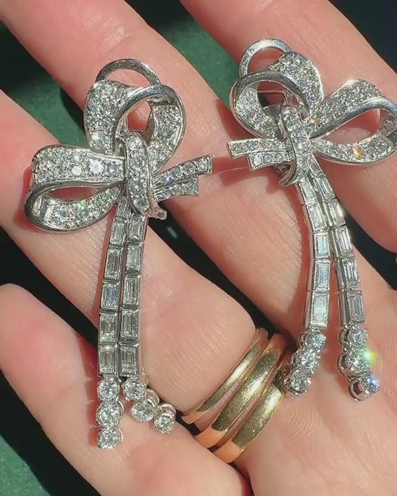 Mid-Century 4.79 Ctw. Diamond 'Bows' Dangling Earrings