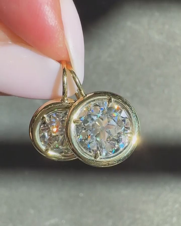 6.27 Ctw. Old European Cut Diamond Bezeled Drop Earrings from Bespoke by Platt