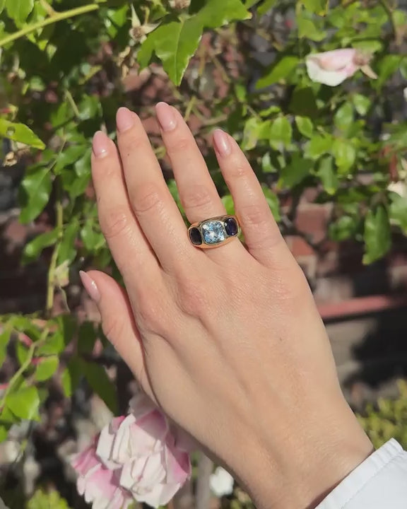 Vintage Blue Topaz & Iolite 'Mughal' 3-Stone Ring by Seaman Schepps