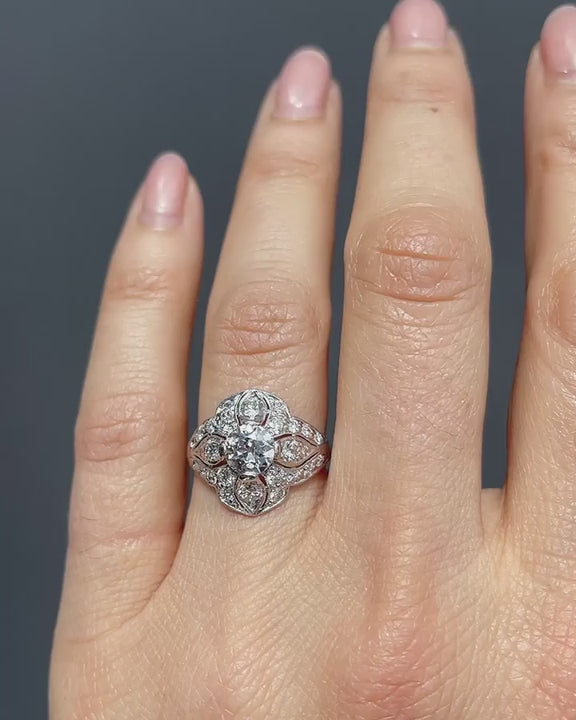 Art Deco 0.80 Ct. Old European Cut Diamond Ornate Domed Ring