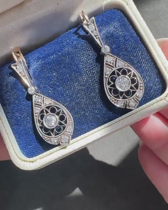 Retro 0.62 Ctw. Diamond Floral-Motif Drop Earrings