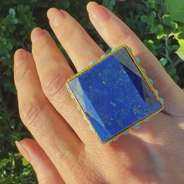 Vintage Lapis Lazuli & Turquoise Cocktail Ring