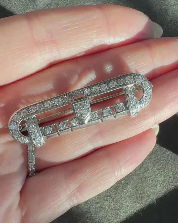 Art Deco 1.33 Ctw. Diamond Geometric Buckle Pin Brooch