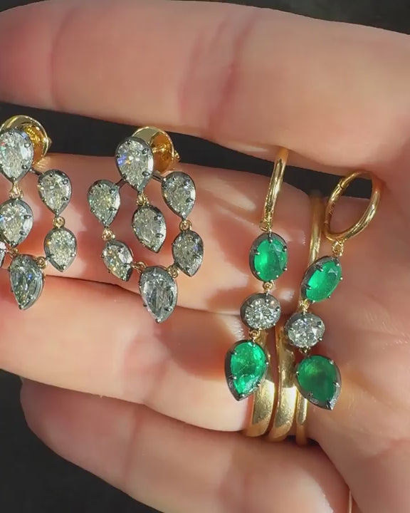 Victorian-Inspired 2.20 Ctw. Emerald & 0.69 Ctw. Diamond Dangle Earrings from