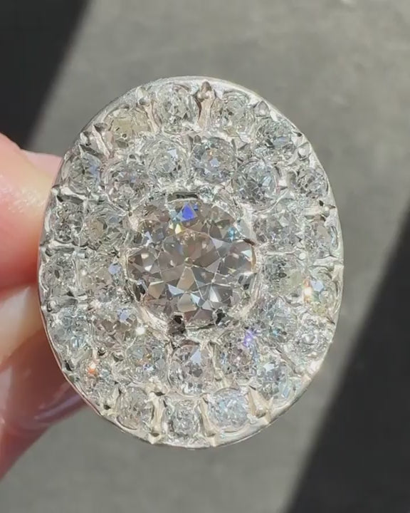 Victorian 1.61 Ct. Old European Cut Diamond Oval Cobblestone Ring