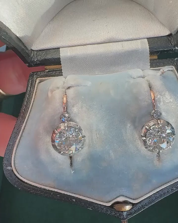 Victorian Collet-Set 2.21 Ctw. Old European Cut Diamond Drop Earrings