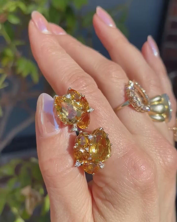 Vintage 12.00 Ctw. Citrine & Diamond Cluster Stud Earrings by Gumps