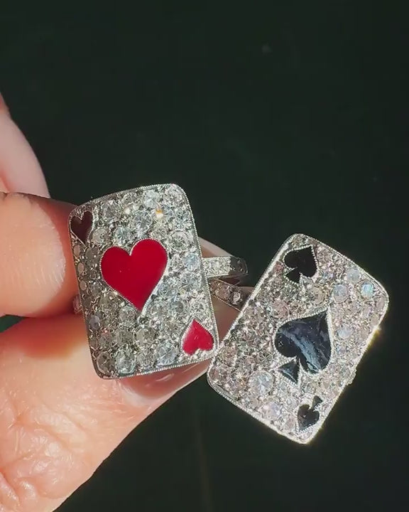 Art Deco Revival 1.35 Ctw. Single Cut Diamond & Enamel 'Spades' Ring